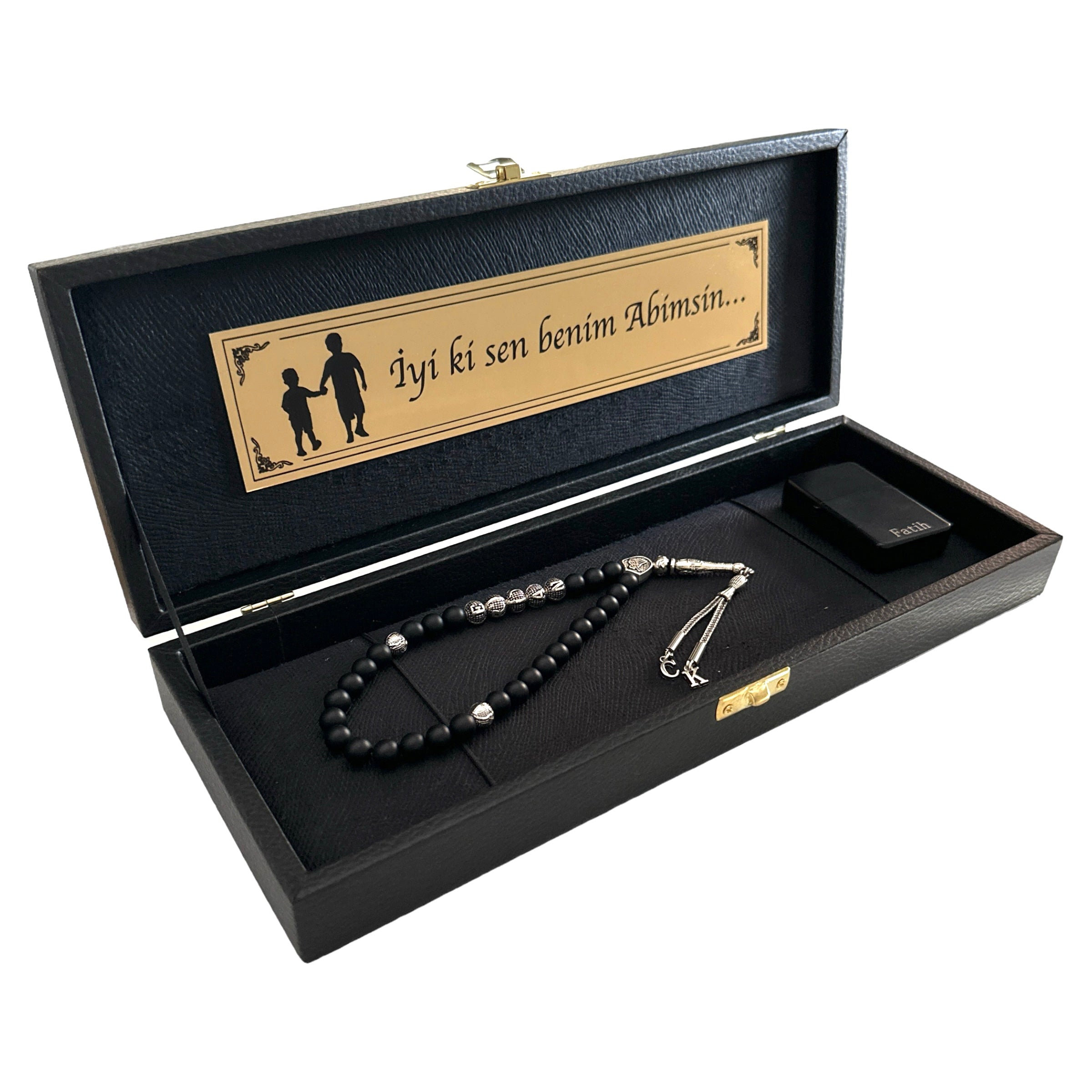 Tesbih mit Namen und Geschenkbox personalisiert mit einem Wunschtext Geschenk etui islamische geschenke perlenkette männerschmuck 