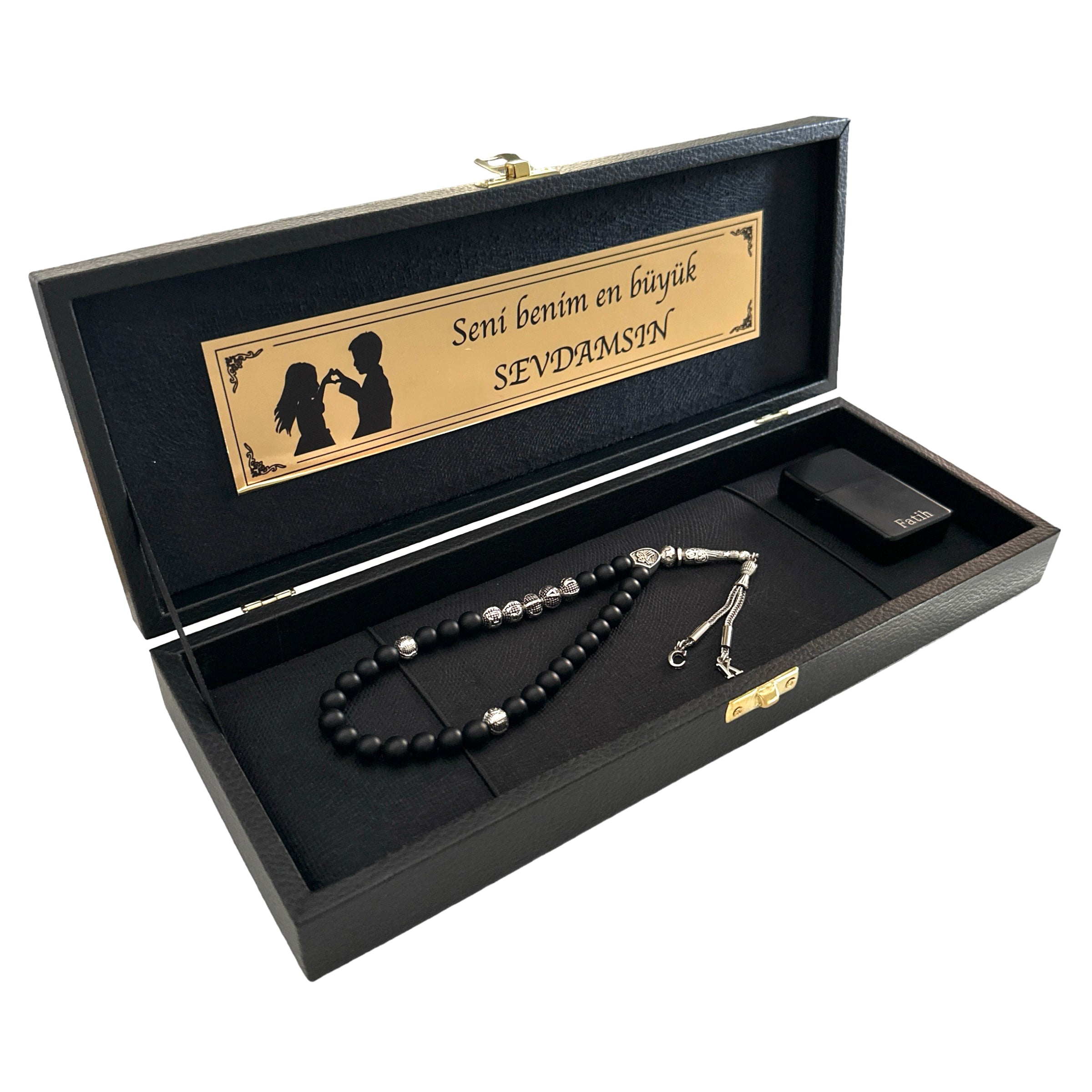 Tesbih mit Namen und Geschenkbox personalisiert mit einem Wunschtext Geschenk etui islamische geschenke perlenkette männerschmuck Kehribar tesbih Feuerzug mit Namen personalisiert