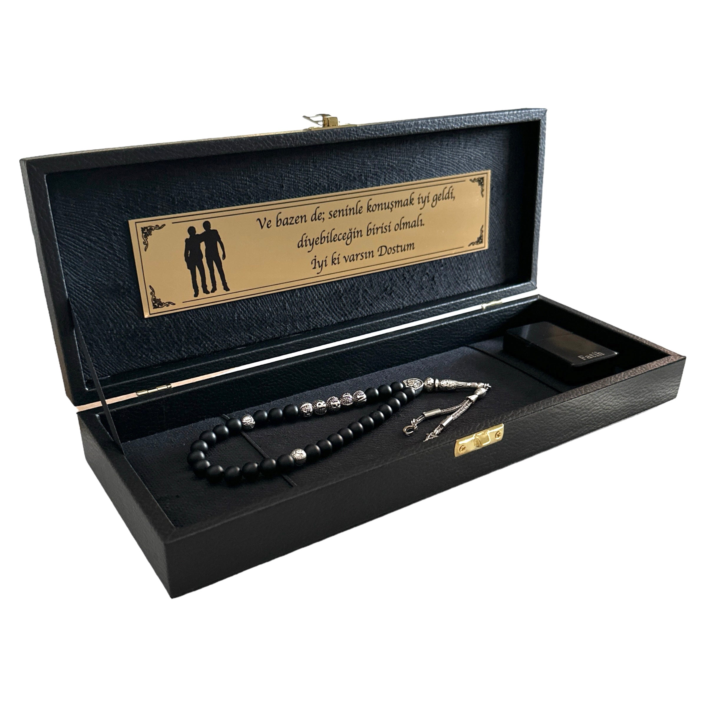 Tesbih mit Namen und Geschenkbox personalisiert mit einem Wunschtext Geschenk etui islamische geschenke perlenkette männerschmuck Kehribar tesbih Feuerzug mit Namen personalisiert