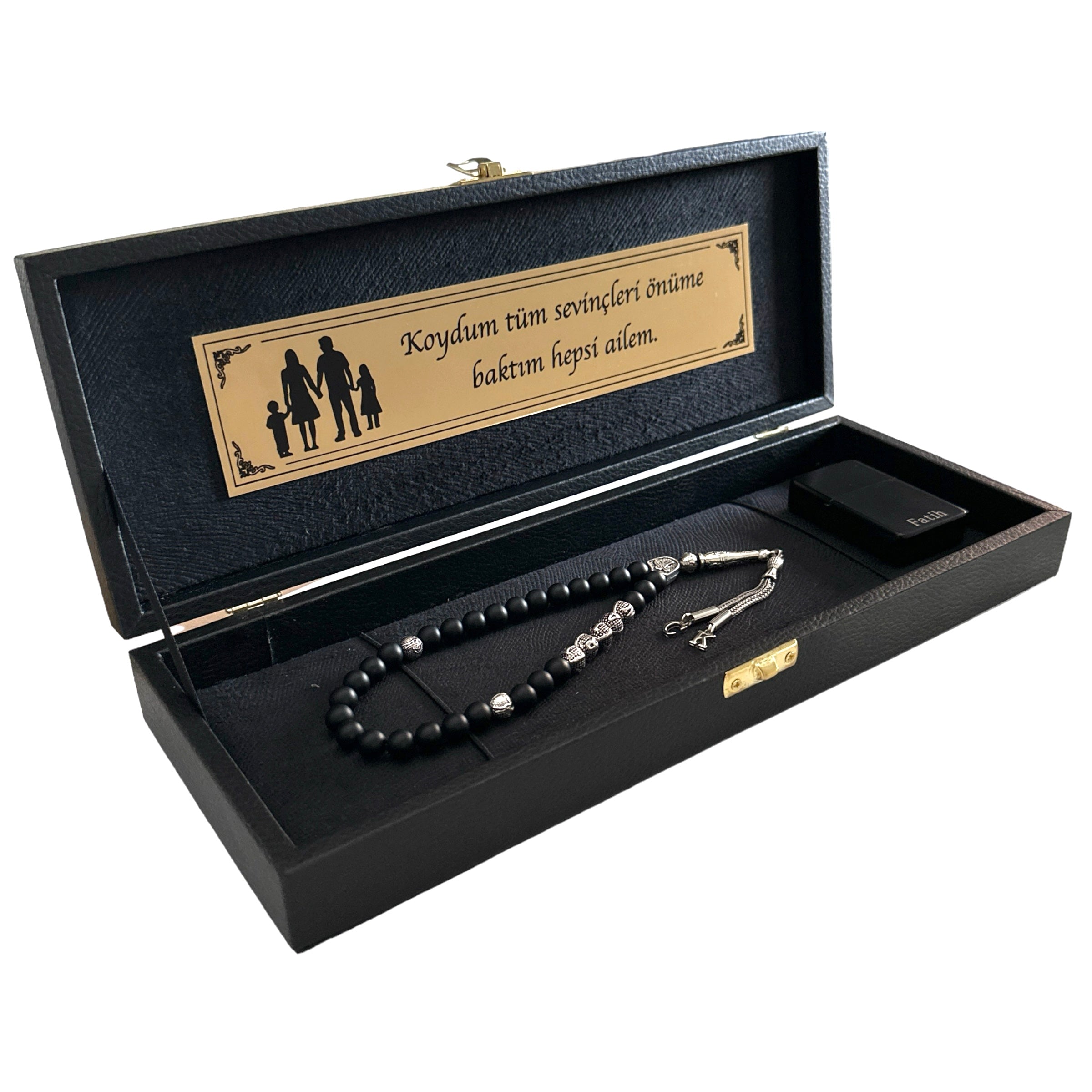 Tesbih mit Namen und Geschenkbox personalisiert mit einem Wunschtext Geschenk etui islamische geschenke perlenkette männerschmuck 
