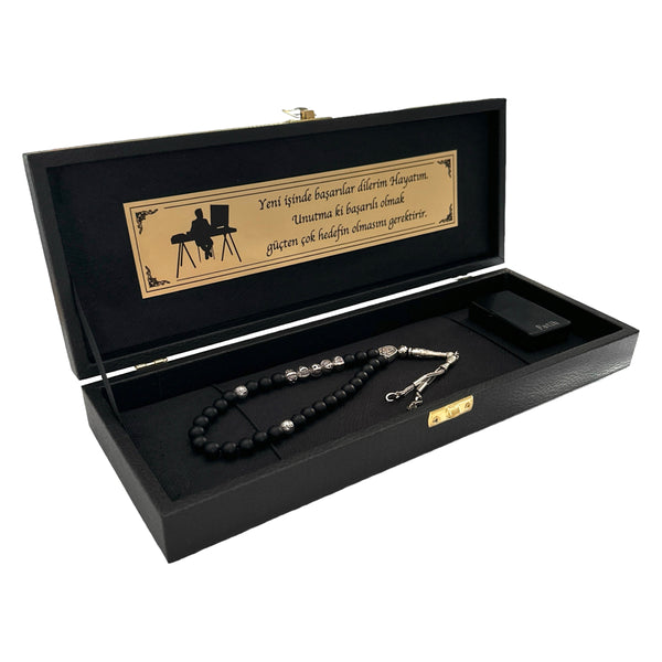 Tesbih Black Box mit Rahmen und Feuerzeug Geschenkset - Ofis Logo