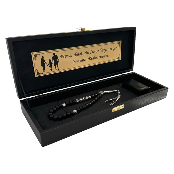 Tesbih Black Box mit Rahmen und Feuerzeug Geschenkset - Aile 1 Logo