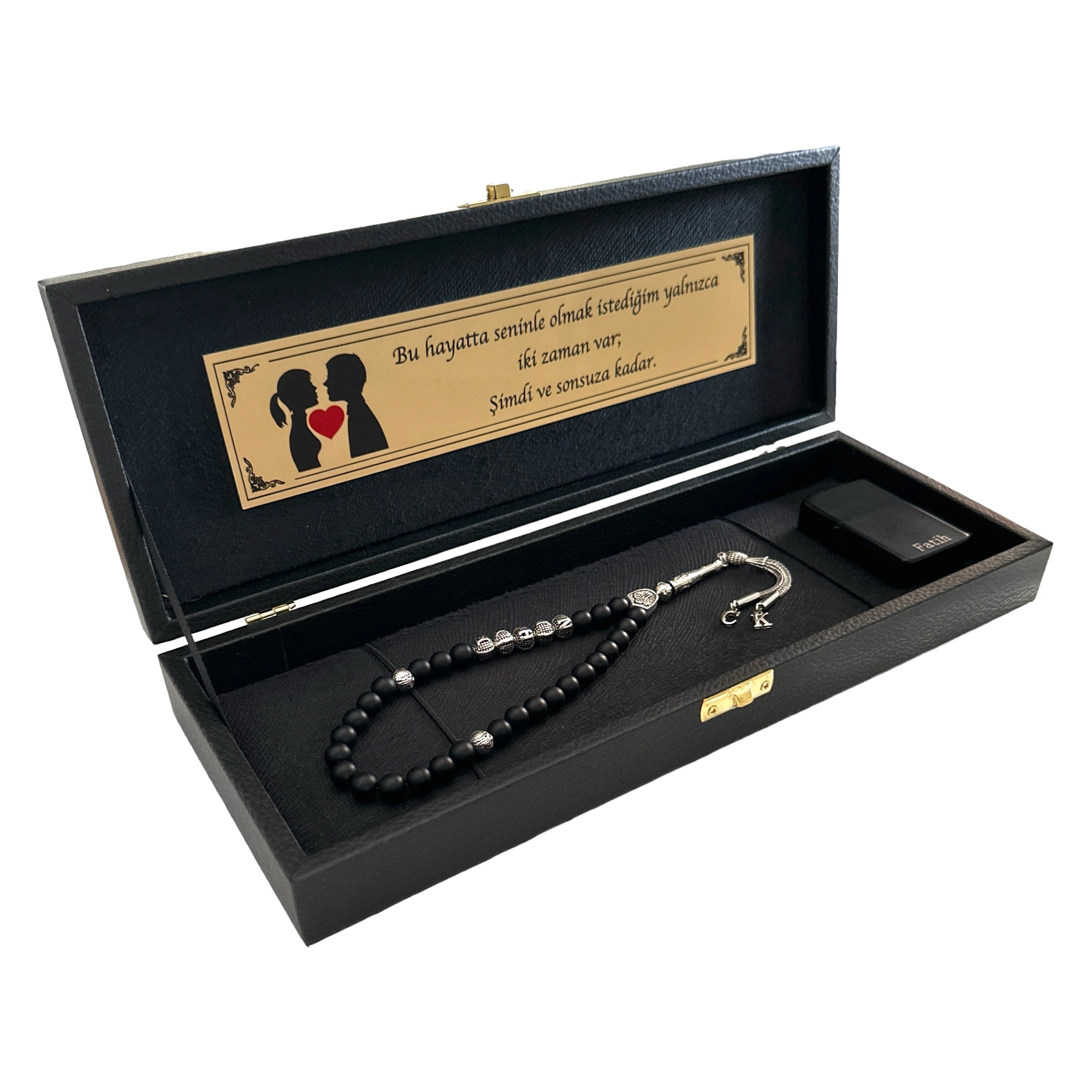Tesbih mit Namen und Geschenkbox personalisiert mit einem Wunschtext Geschenk etui islamische geschenke perlenkette männerschmuck Kehribar tesbih Feuerzug mit Namen personalisiert