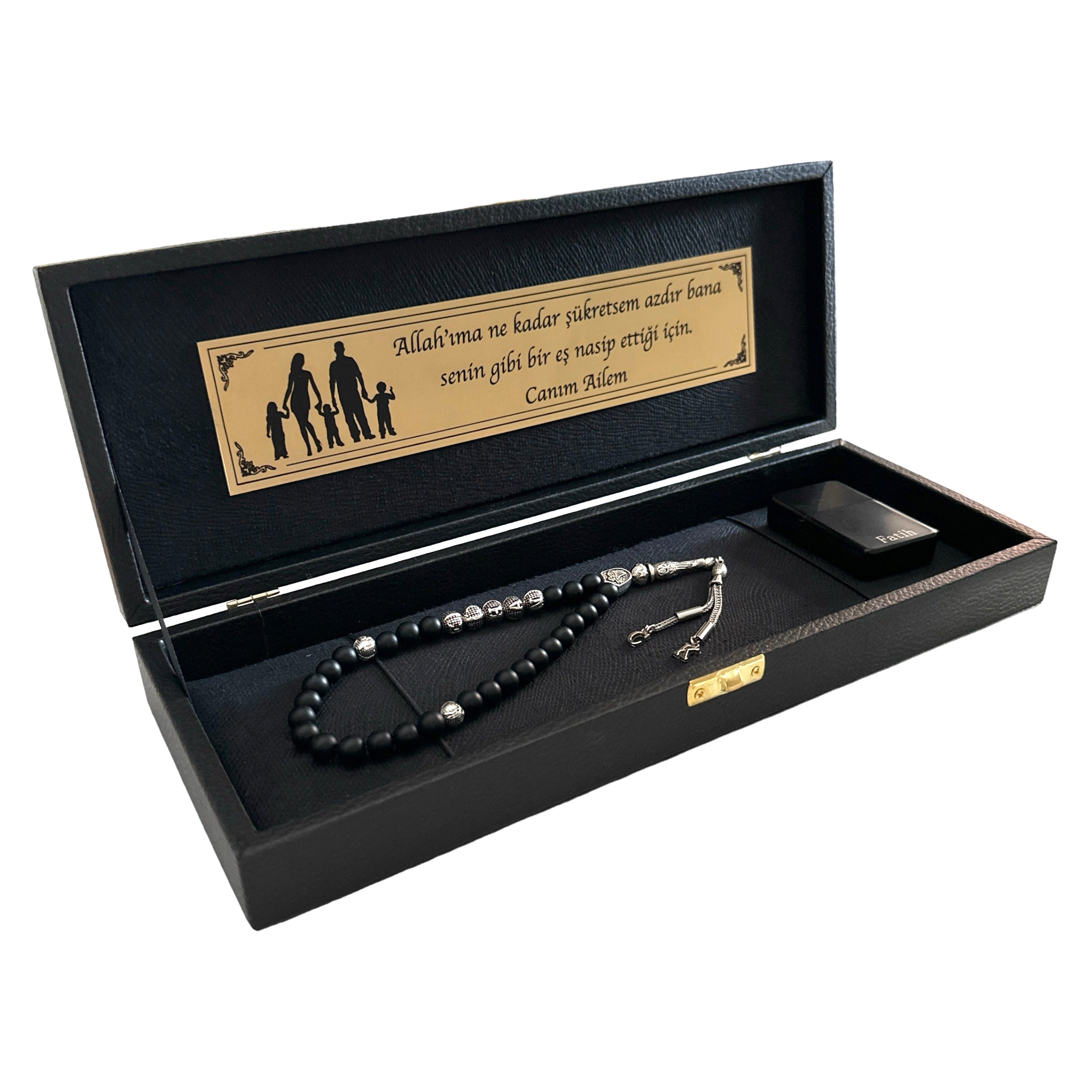 Tesbih mit Namen und Geschenkbox personalisiert mit einem Wunschtext Geschenk etui islamische geschenke perlenkette männerschmuck 