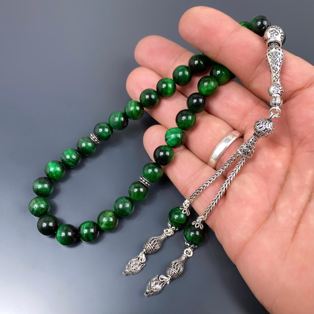 Tesbih Kaplangözü Dogaltas 10mm Perlen Gebetskette 925 Silber