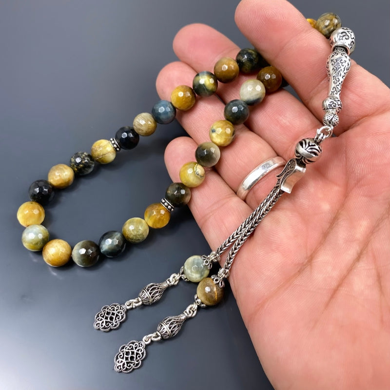 Tesbih Kaplangözü Naturstein 10mm Perlen Gebetskette 925 Silber