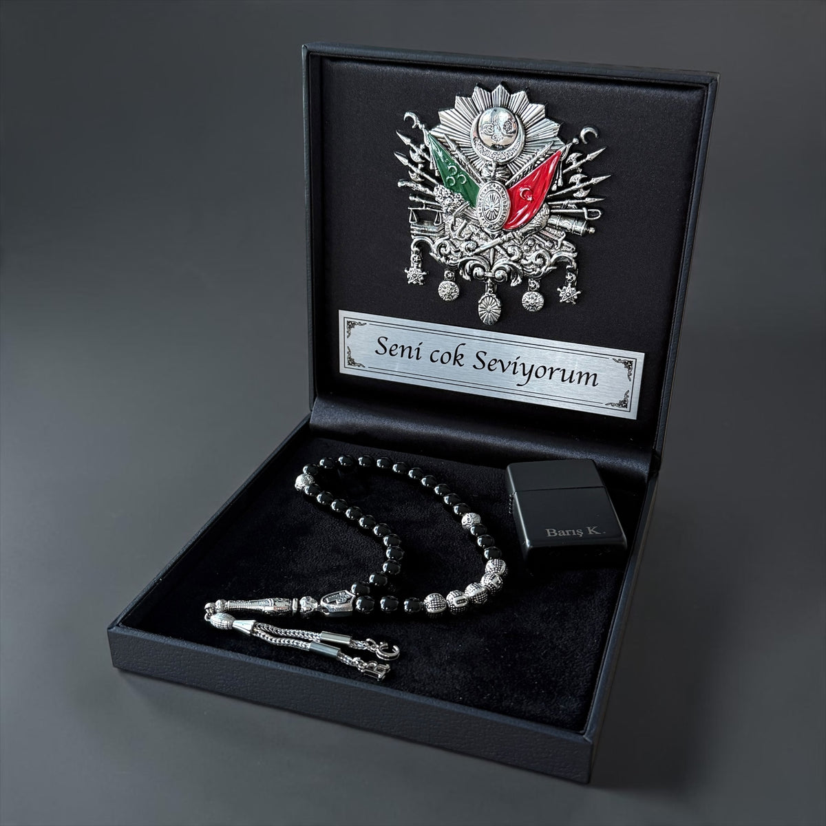 Personalisiertes Tesbih Set mit Feuerzeug und osmanischer Geschenkbox