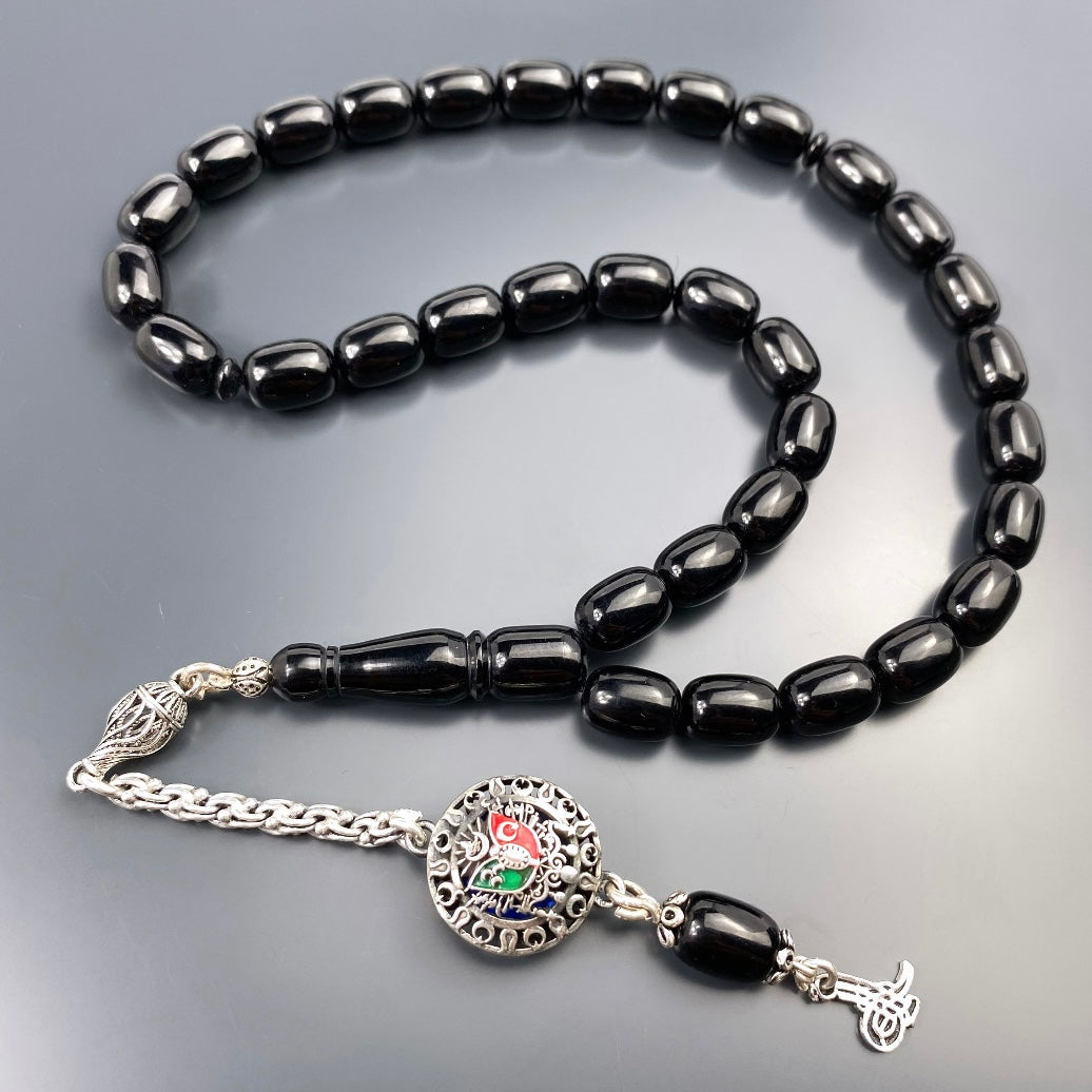 Tesbih Özel SIKMA Kehribar Siyah Osmanli Arma Logo