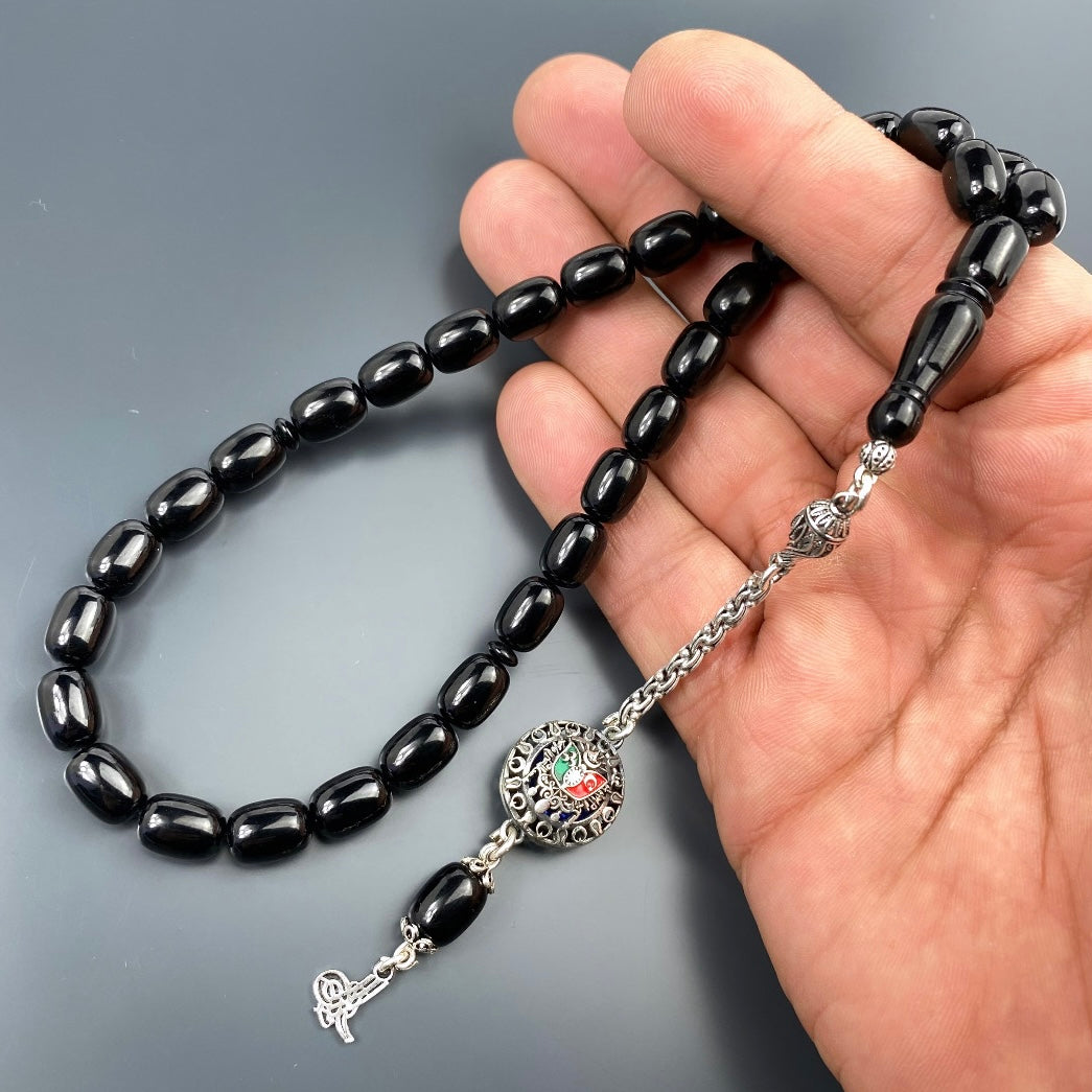 Tesbih Özel SIKMA Kehribar Siyah Osmanli Arma Logo