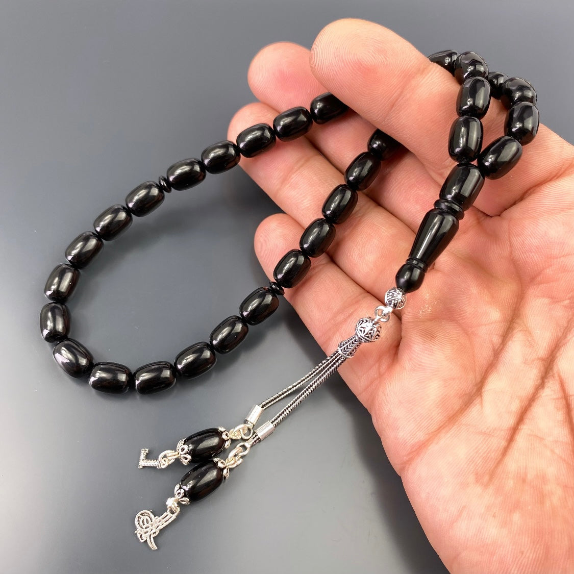 Tesbih Kehribar SIKMA Logo & Buchstabe 925 Silver