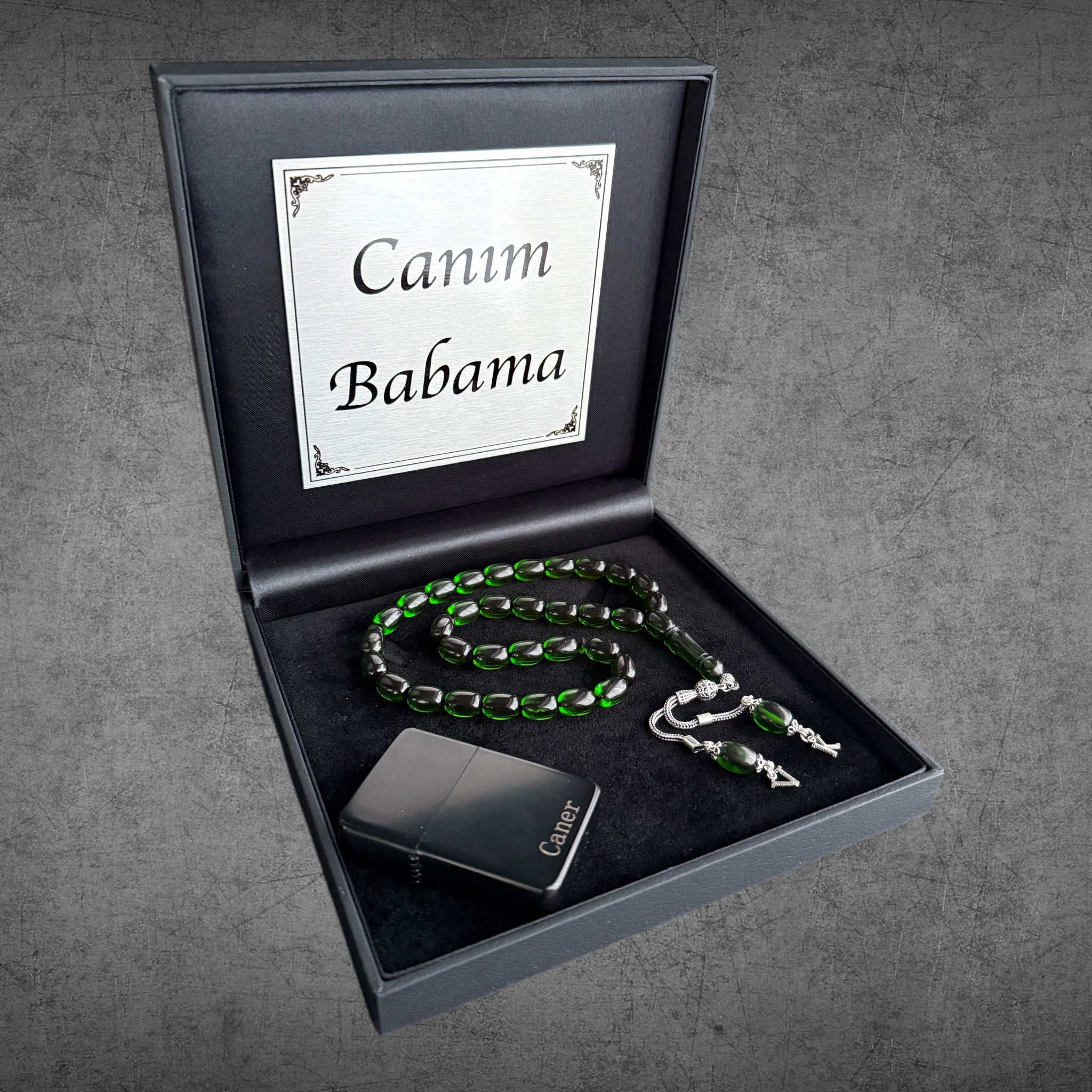 Kehribar Tesbih SIKMA Dunke Grün Kapsül 925 Silber – Geschenkbox 4eckig