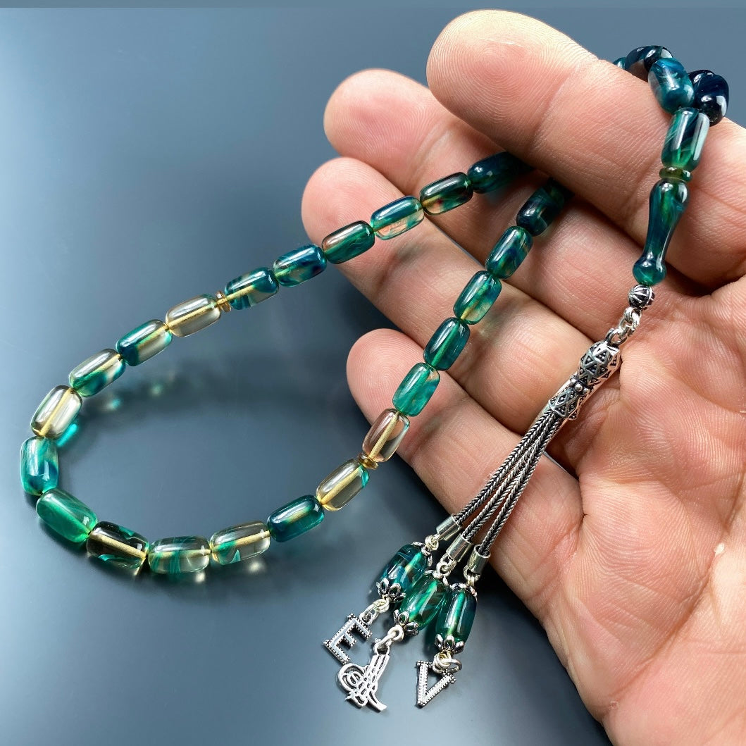 SIKMA Kehribar Tesbih 2 Buchstaben & Logo mit Holzbox weiss Hochglanz LIMITED Edition