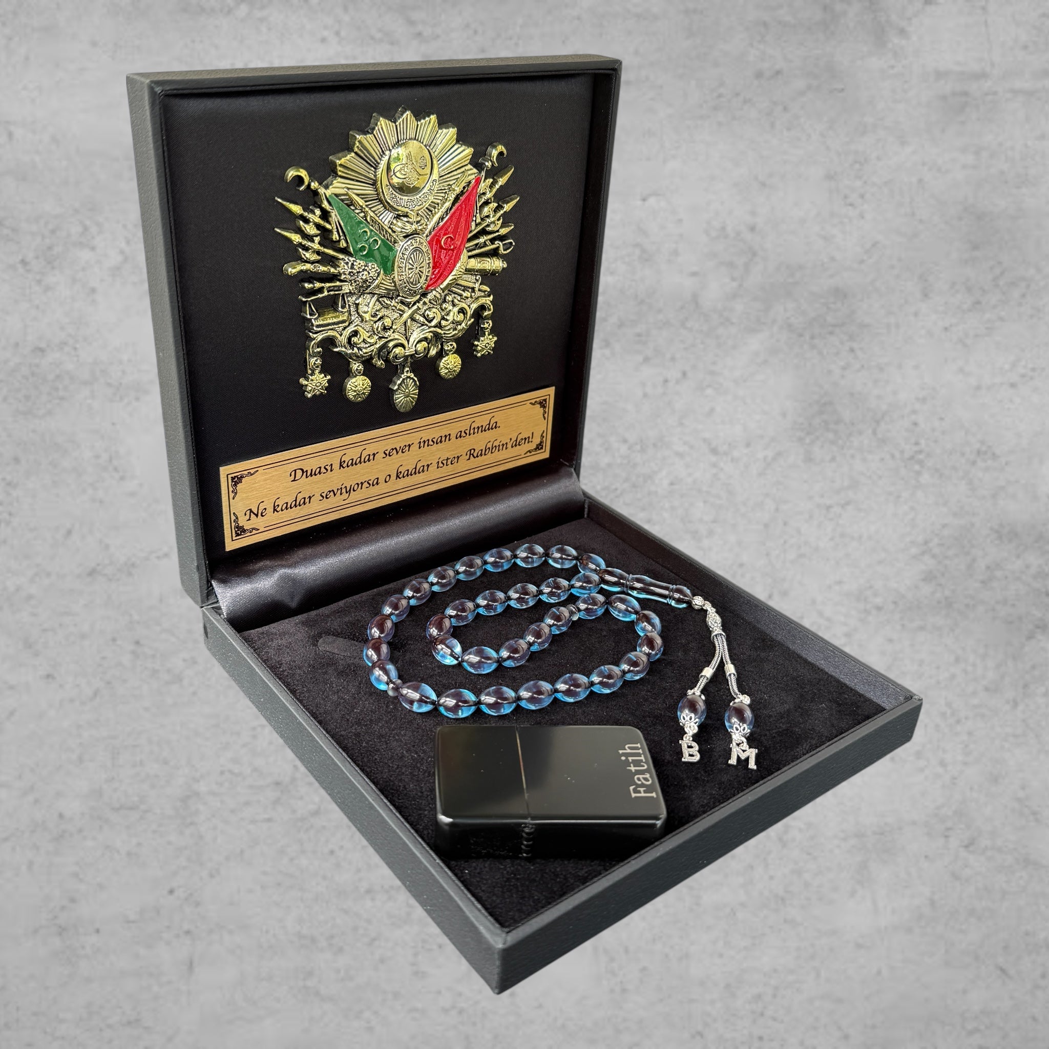 Kehribar Tesbih SIKMA Sky Blau Beyzi 925 Silber – Osmanli Geschenkbox 4eckig