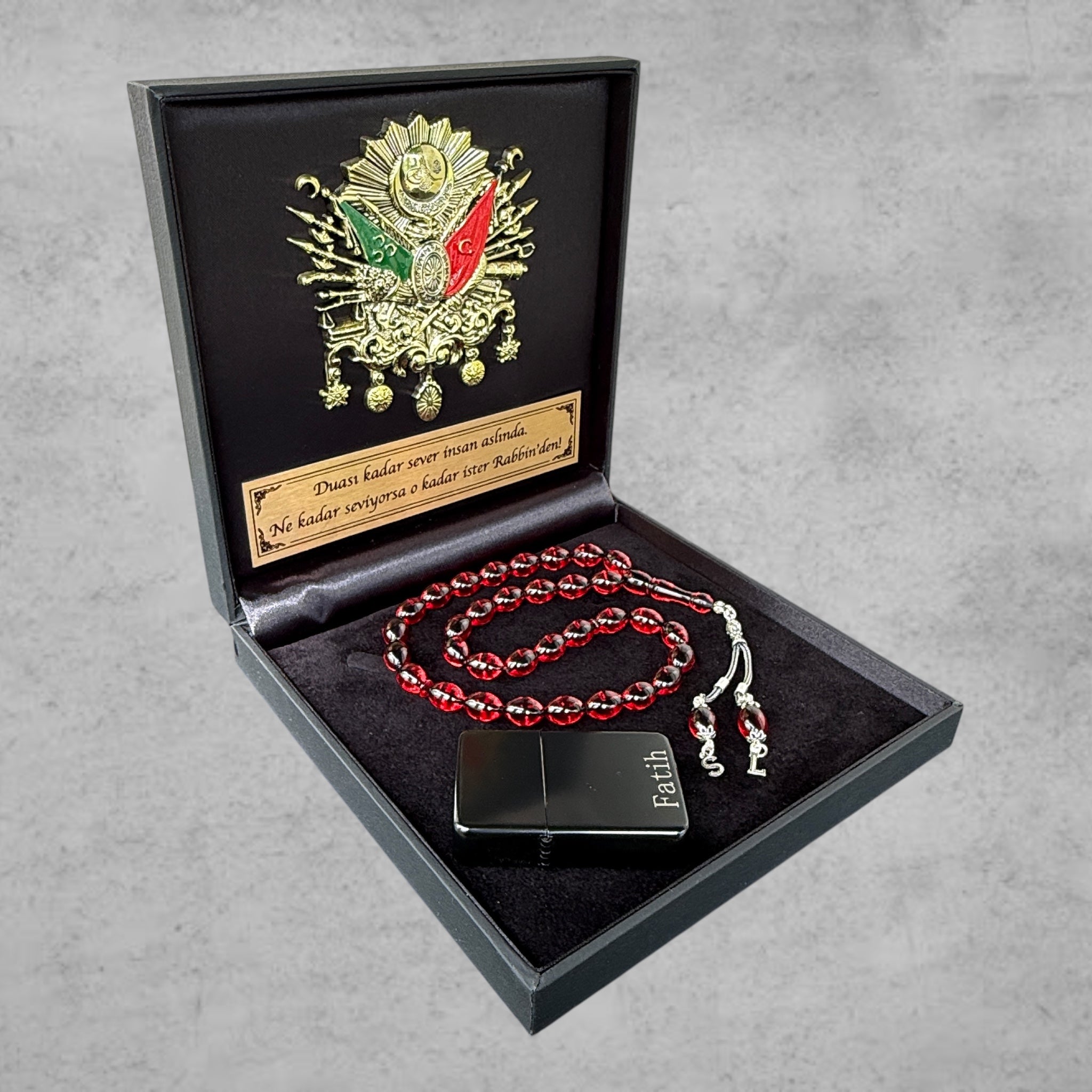 Kehribar Tesbih SIKMA Rot Beyzi 925 Silber – Osmanli Geschenkbox 4eckig