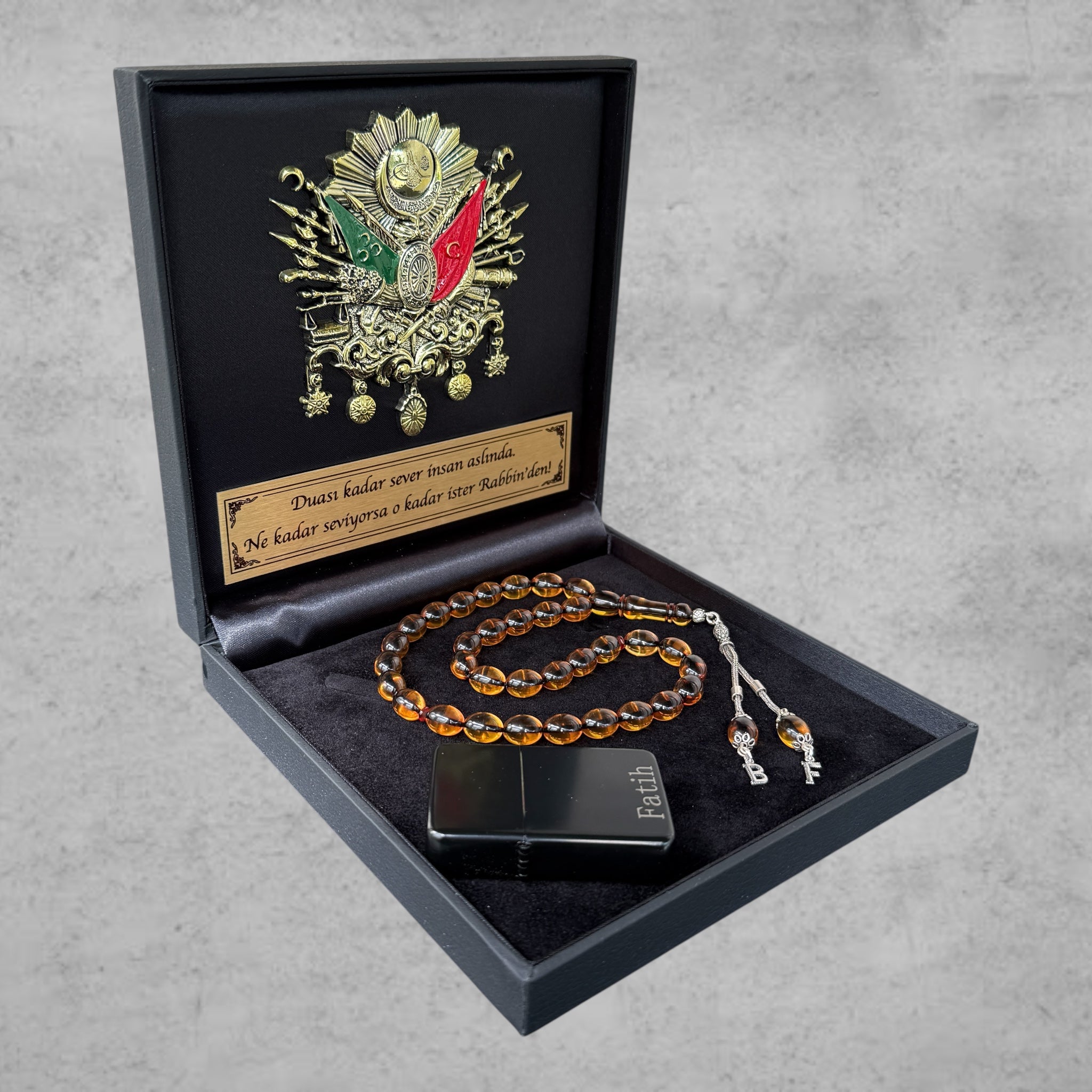 Kehribar Tesbih SIKMA Gelb Beyzi 925 Silber – Osmanli Geschenkbox 4eckig