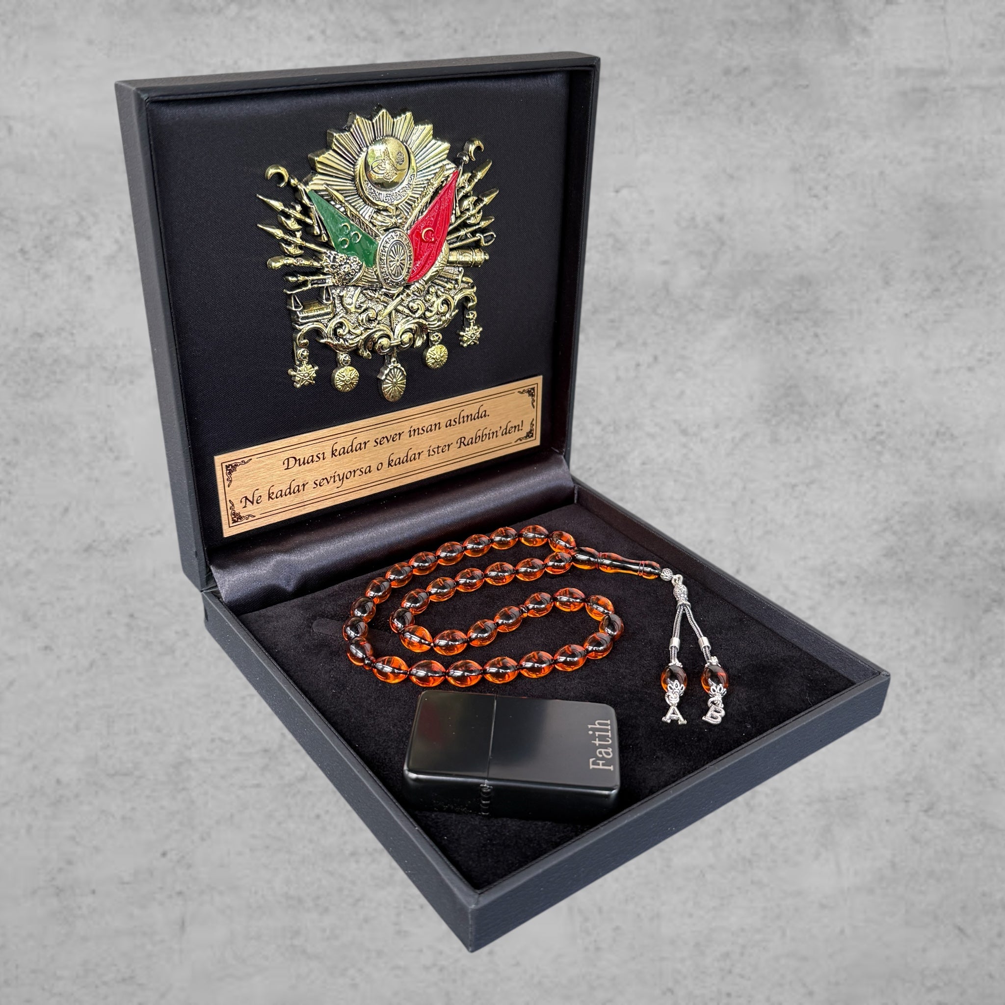 Kehribar Tesbih SIKMA Orange Beyzi 925 Silber – Osmanli Geschenkbox 4eckig