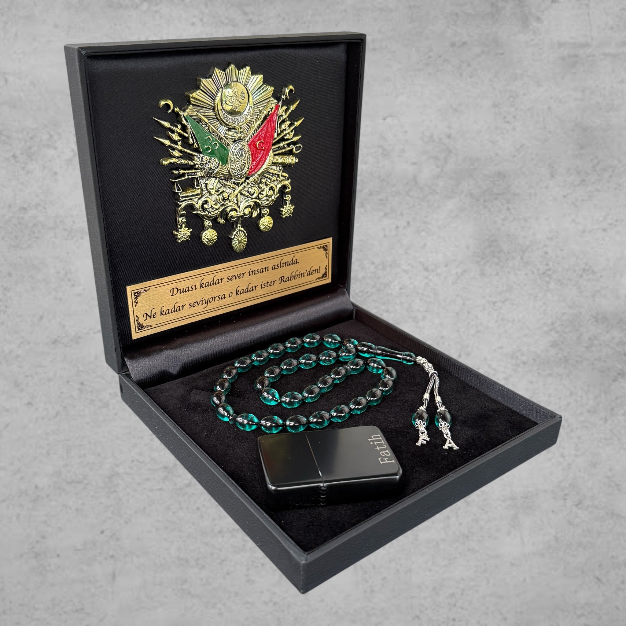 Kehribar Tesbih SIKMA Türkis Beyzi 925 Silber – Osmanli Geschenkbox 4eckig
