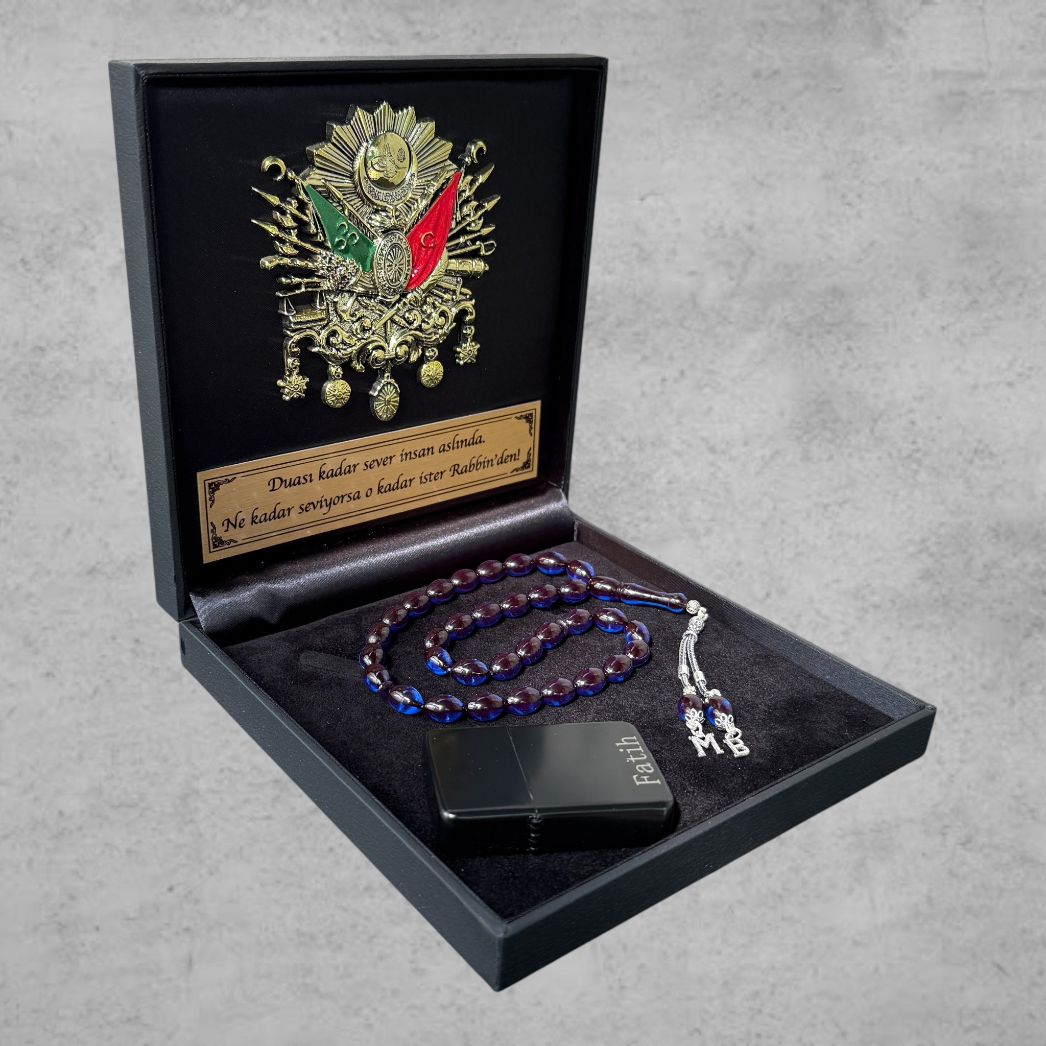 Kehribar Tesbih SIKMA Dark Blue Beyzi 925 Silber – Osmanli Geschenkbox 4eckig