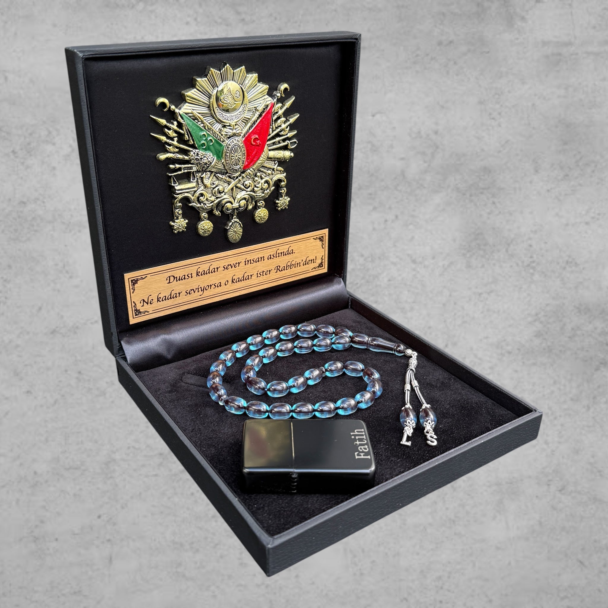 Kehribar Tesbih SIKMA Sky Blue Kapsül 925 Silber – Osmanli Geschenkbox 4eckig