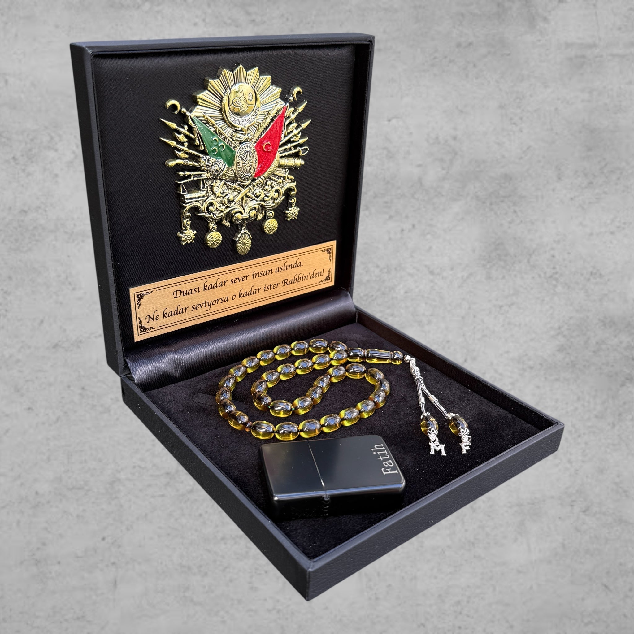 Kehribar Tesbih SIKMA Sari Kapsül 925 Silber – Osmanli Geschenkbox 4eckig