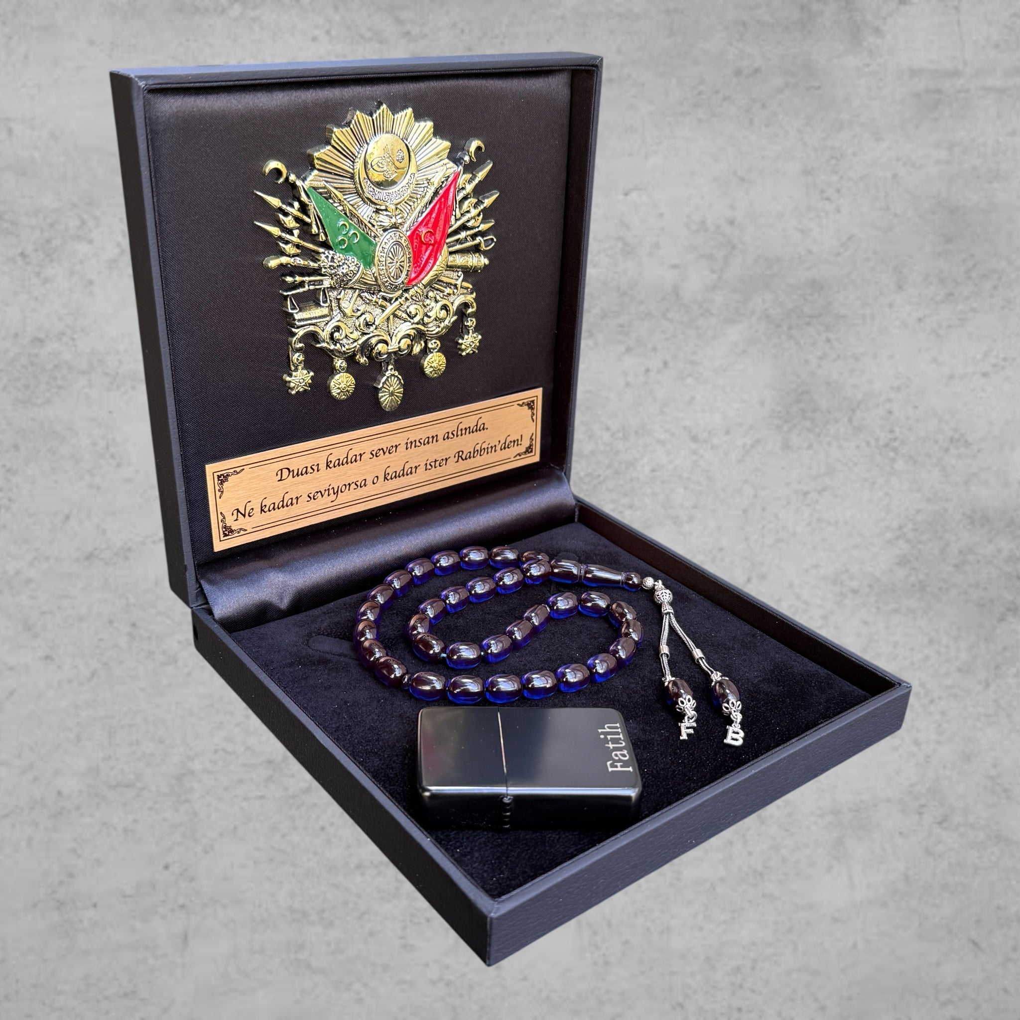 Kehribar Tesbih SIKMA Dark Blue Kapsül 925 Silber – Osmanli Geschenkbox 4eckig