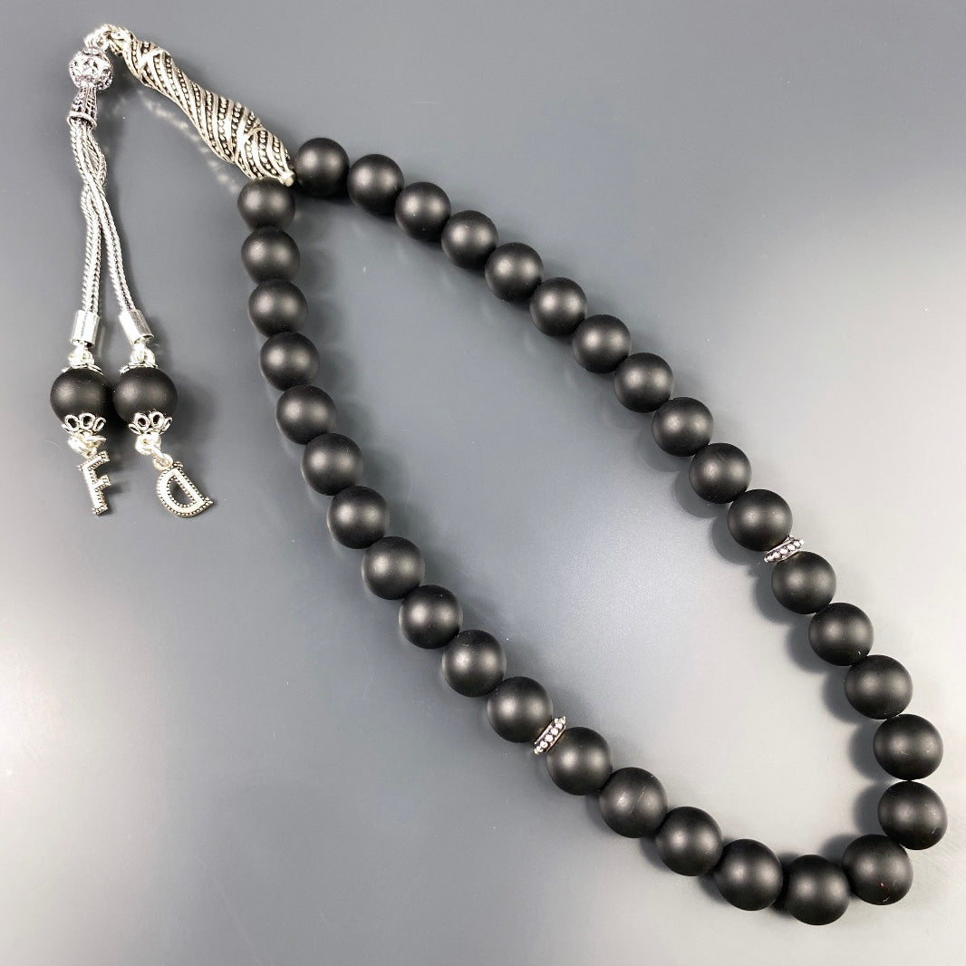 Tesbih / Gebetskette Onyx Matt Basic Logo 925 Silber 2 Buchstaben