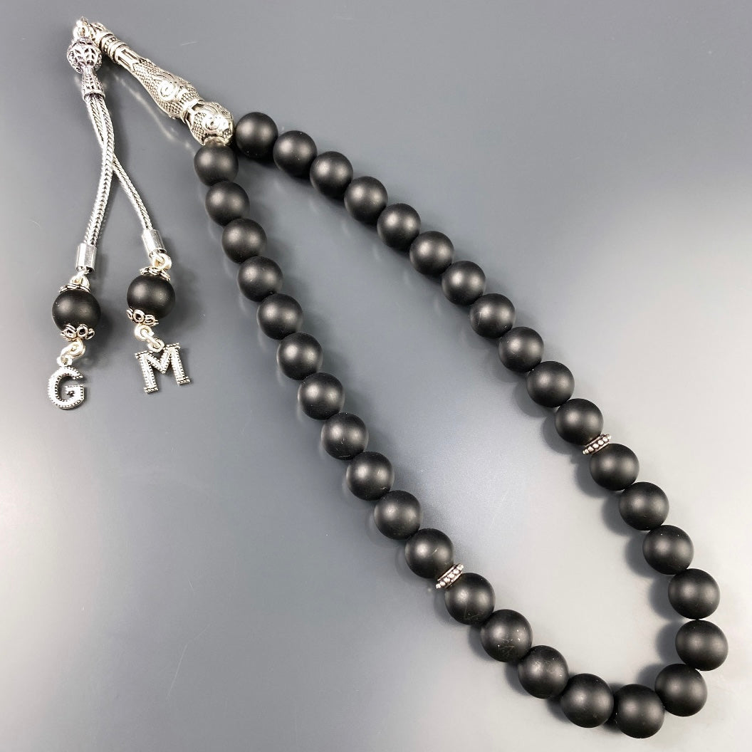 Tesbih / Gebetskette Onyx Matt Tugra Logo 925 Silber 2 Buchstaben