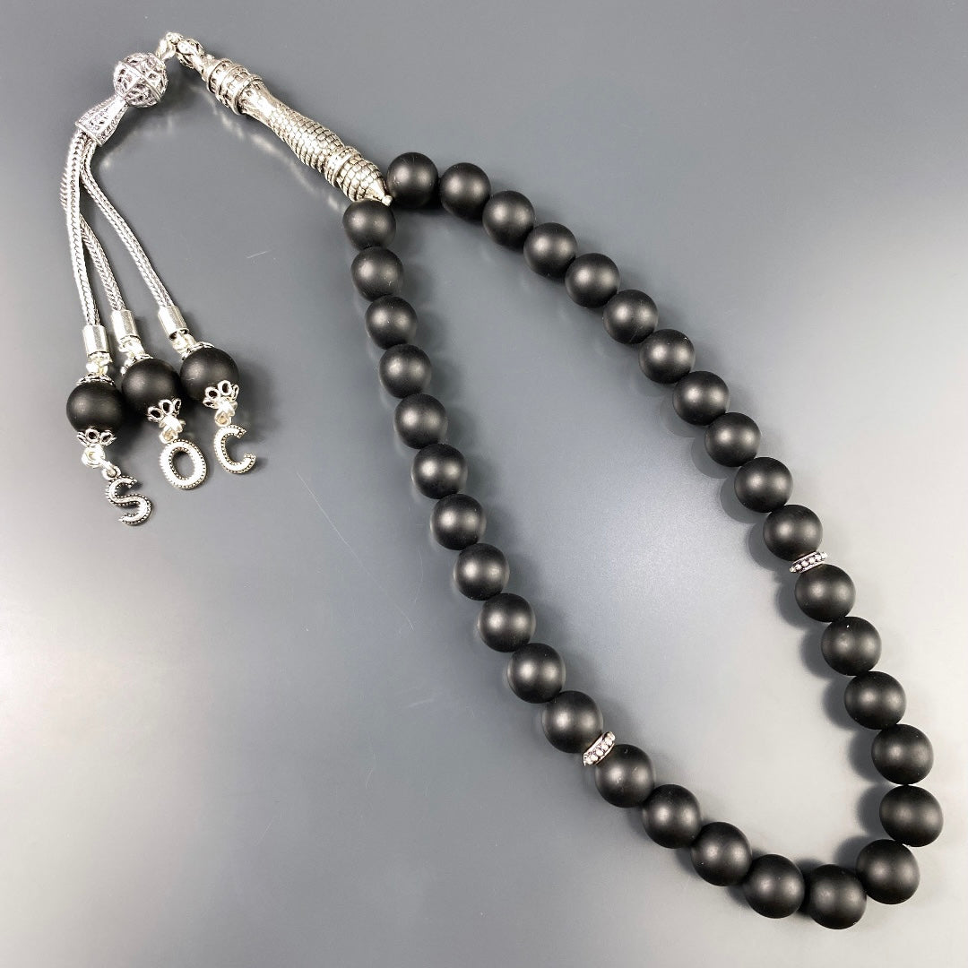 Tesbih / Gebetskette Onyx Matt Galata Kulesi Logo 925 Silber 3 Buchstaben