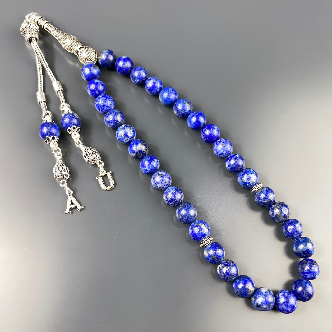 Tesbih / Gebetskette Lapislazuli Basic Logo 925 Silber 2 Buchstaben