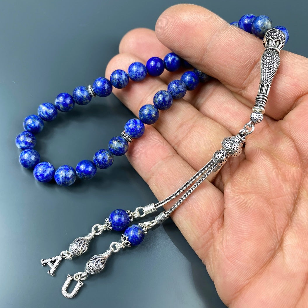 Tesbih / Gebetskette Lapislazuli Basic Logo 925 Silber 2 Buchstaben