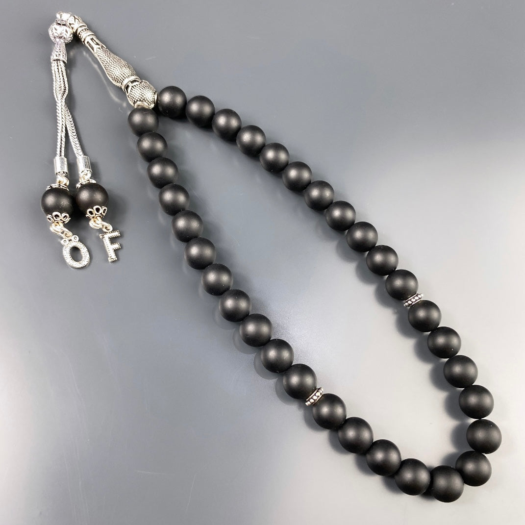 Tesbih / Gebetskette Onyx Matt Basic Logo 925 Silber 2 Buchstaben