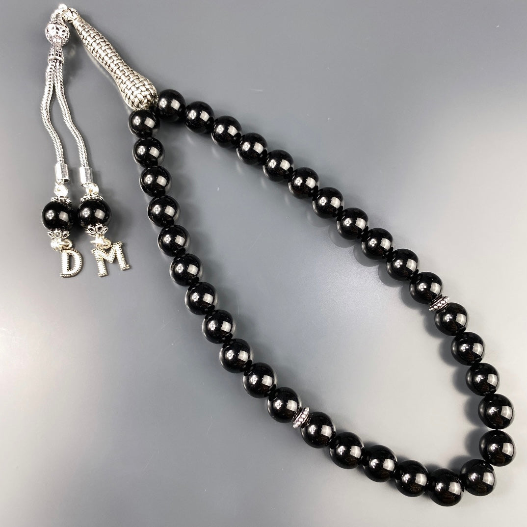 Tesbih / Gebetskette Onyx Glanz Basic Logo 925 Silber 2 Buchstaben