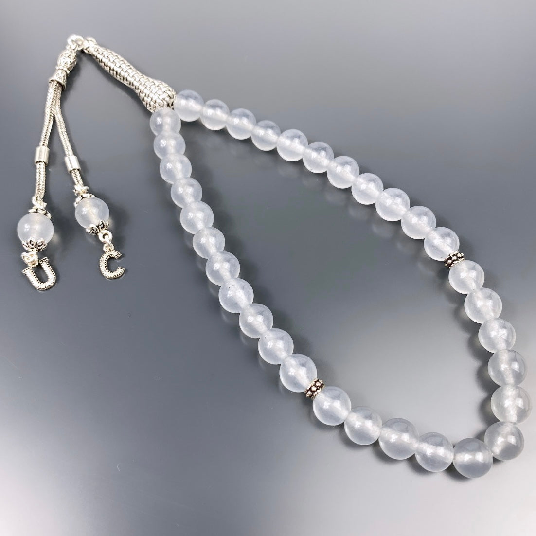 Tesbih Jade Grau 925 Silber mit 2 Buchstaben