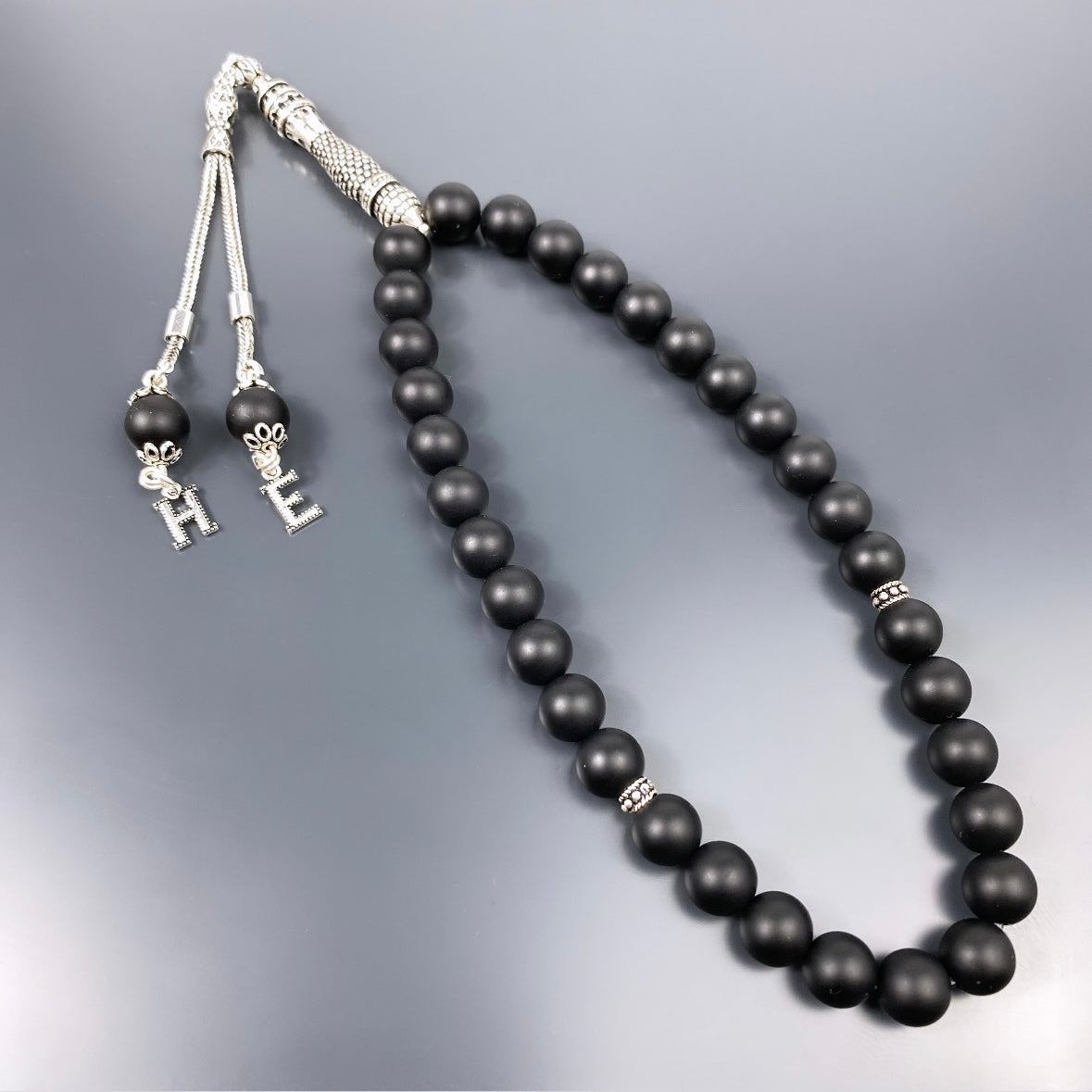 Tesbih Onyx Matt 925 Silber Galatakule Imame mit 2 Buchstaben