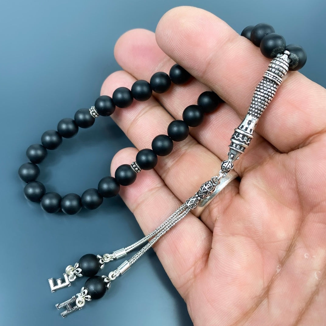 Tesbih Onyx Matt 925 Silber Galatakule Imame mit 2 Buchstaben