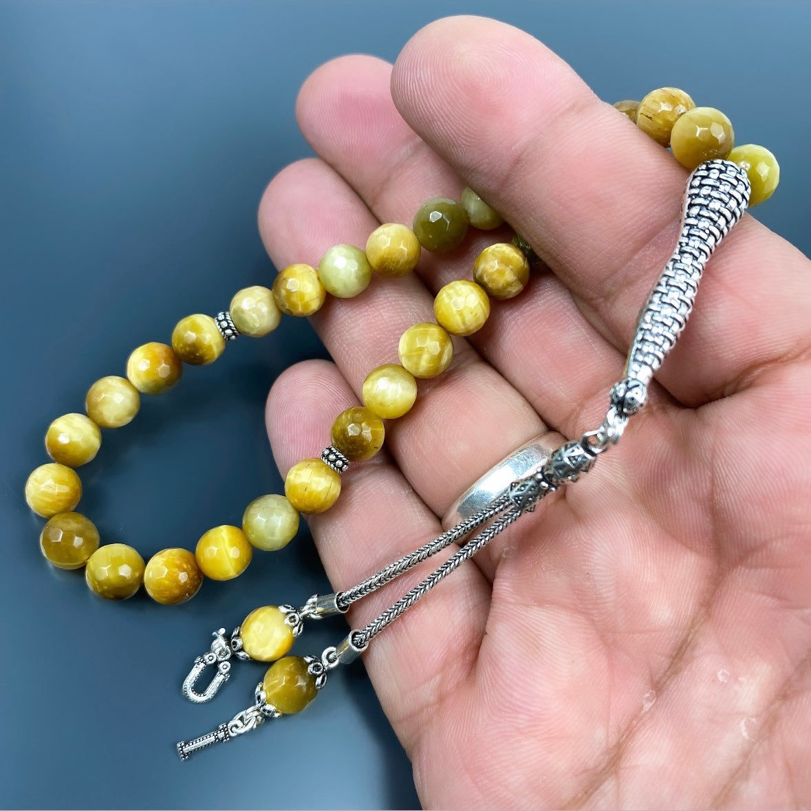 Tesbih Tigerauge 925 Silber mit 2 Buchstaben