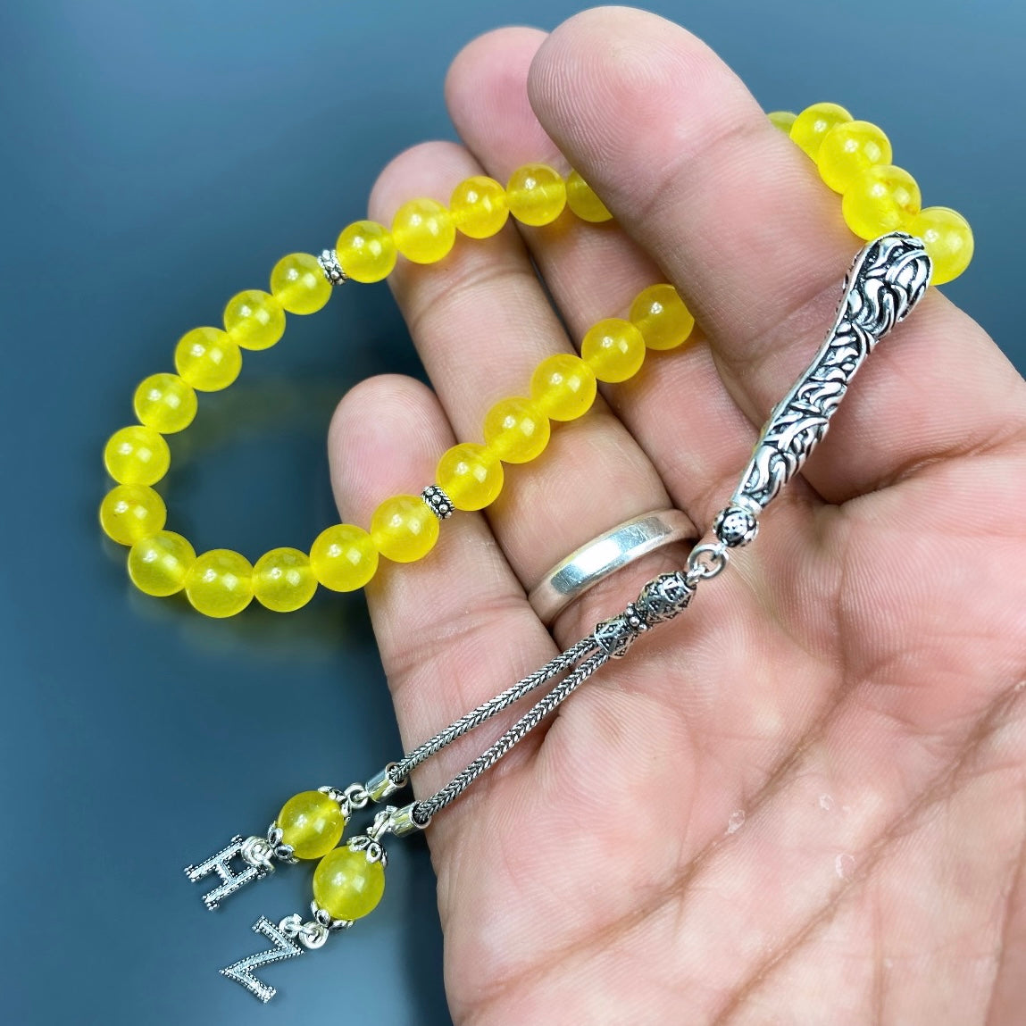 Tesbih Jade Glanz 925 Silber mit 2 Buchstaben