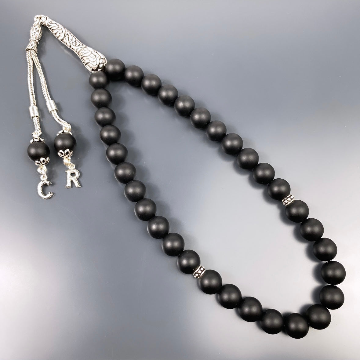 Tesbih Onyx Matt 925 Silber mit 2 Buchstaben