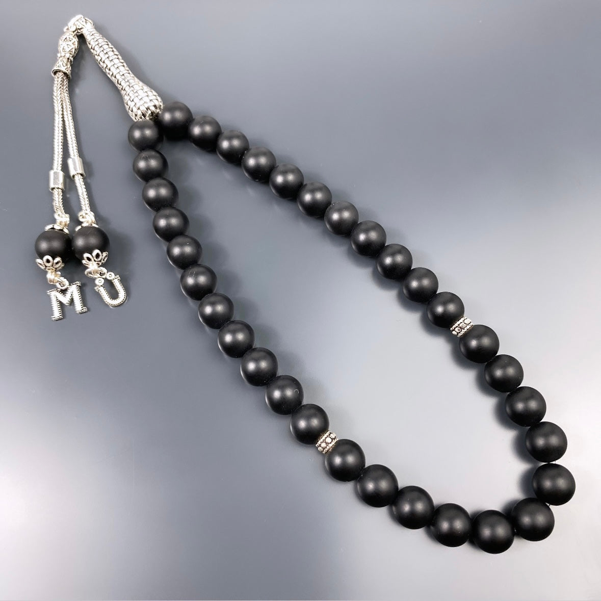 Tesbih Onyx Matt 925 Silber mit 2 Buchstaben