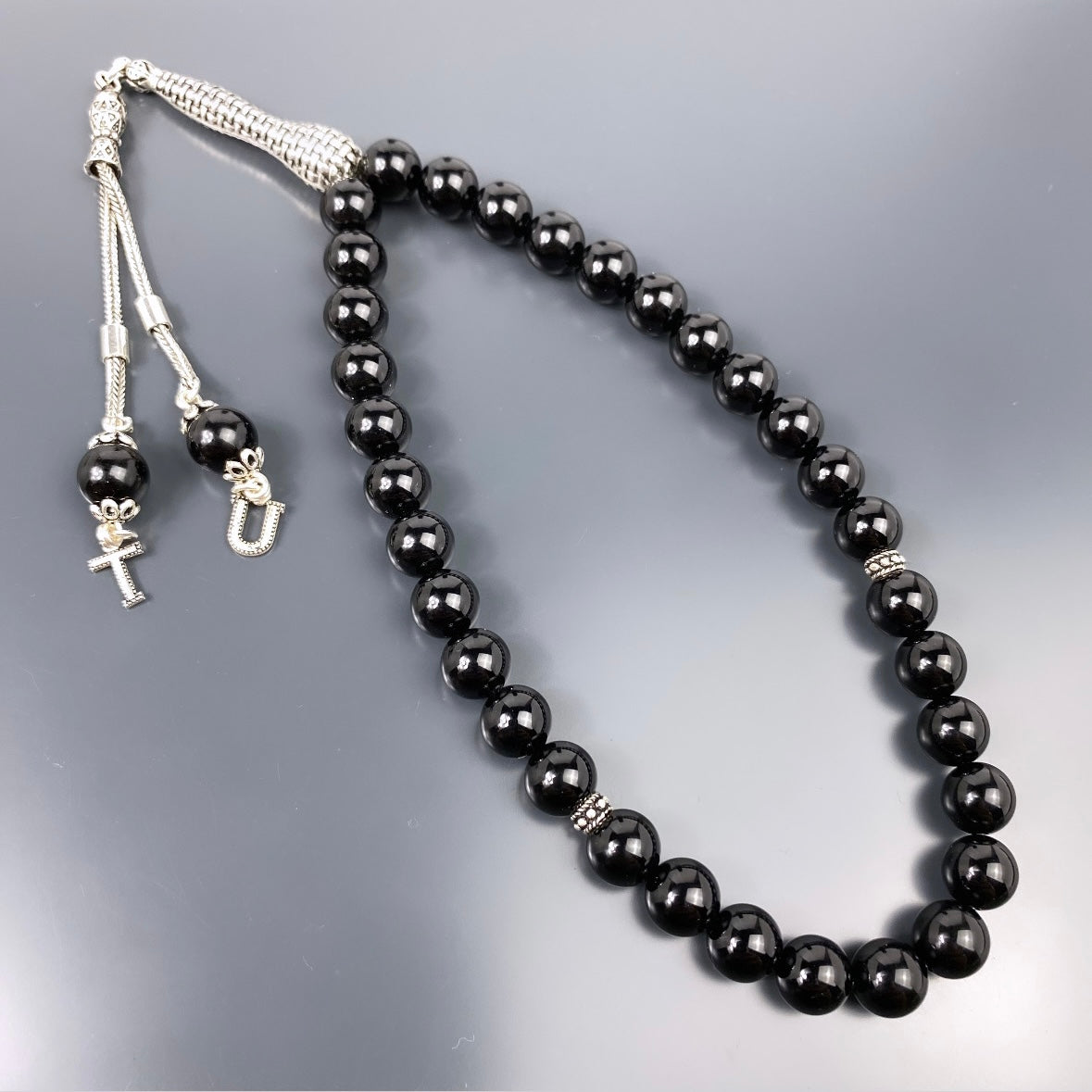 Tesbih Onyx Glanz 925 Silber mit 2 Buchstaben