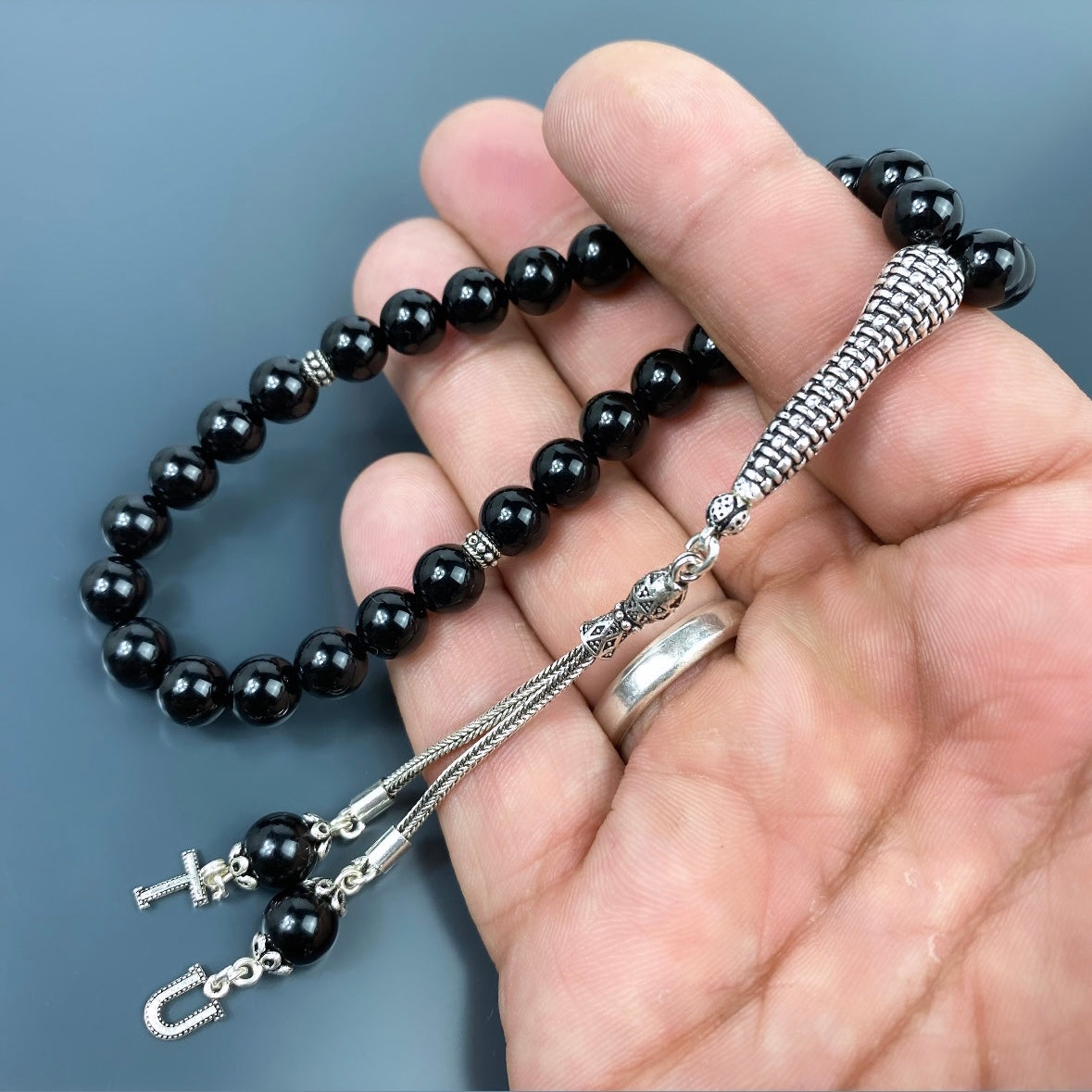 Tesbih Onyx Glanz 925 Silber mit 2 Buchstaben