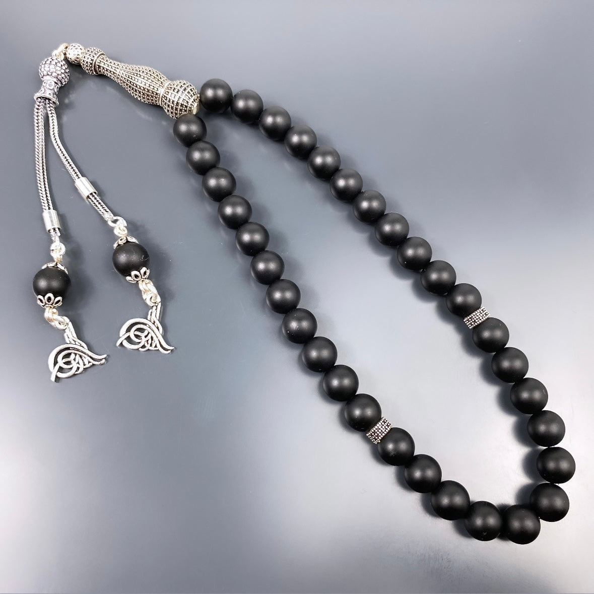 Tesbih Onyx Matt Tugra Logo Gebetskette 925 Silber