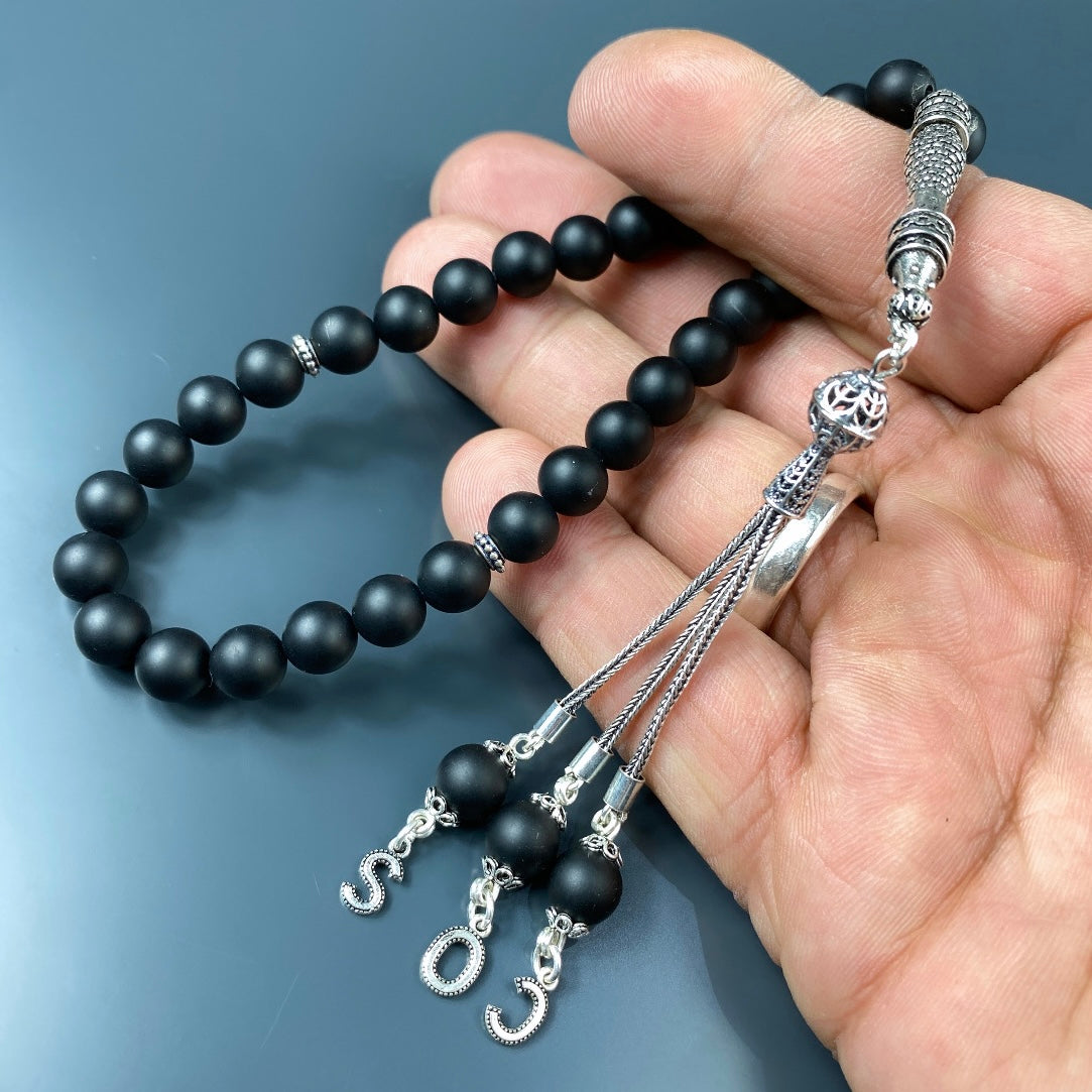 Tesbih / Gebetskette Onyx Matt Galata Kulesi Logo 925 Silber 3 Buchstaben