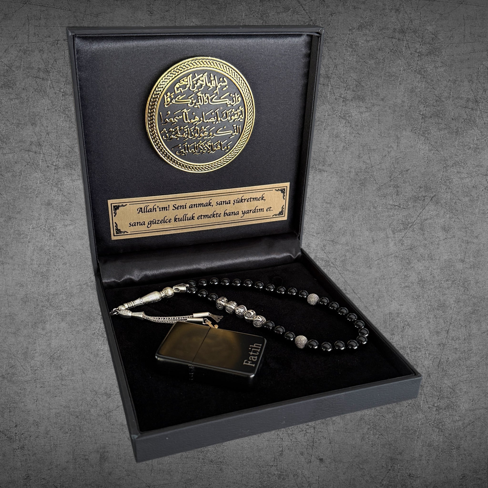 Tesbih mit Namen Nazar Dua Ayeti Logo Black 4eckig Geschenkset