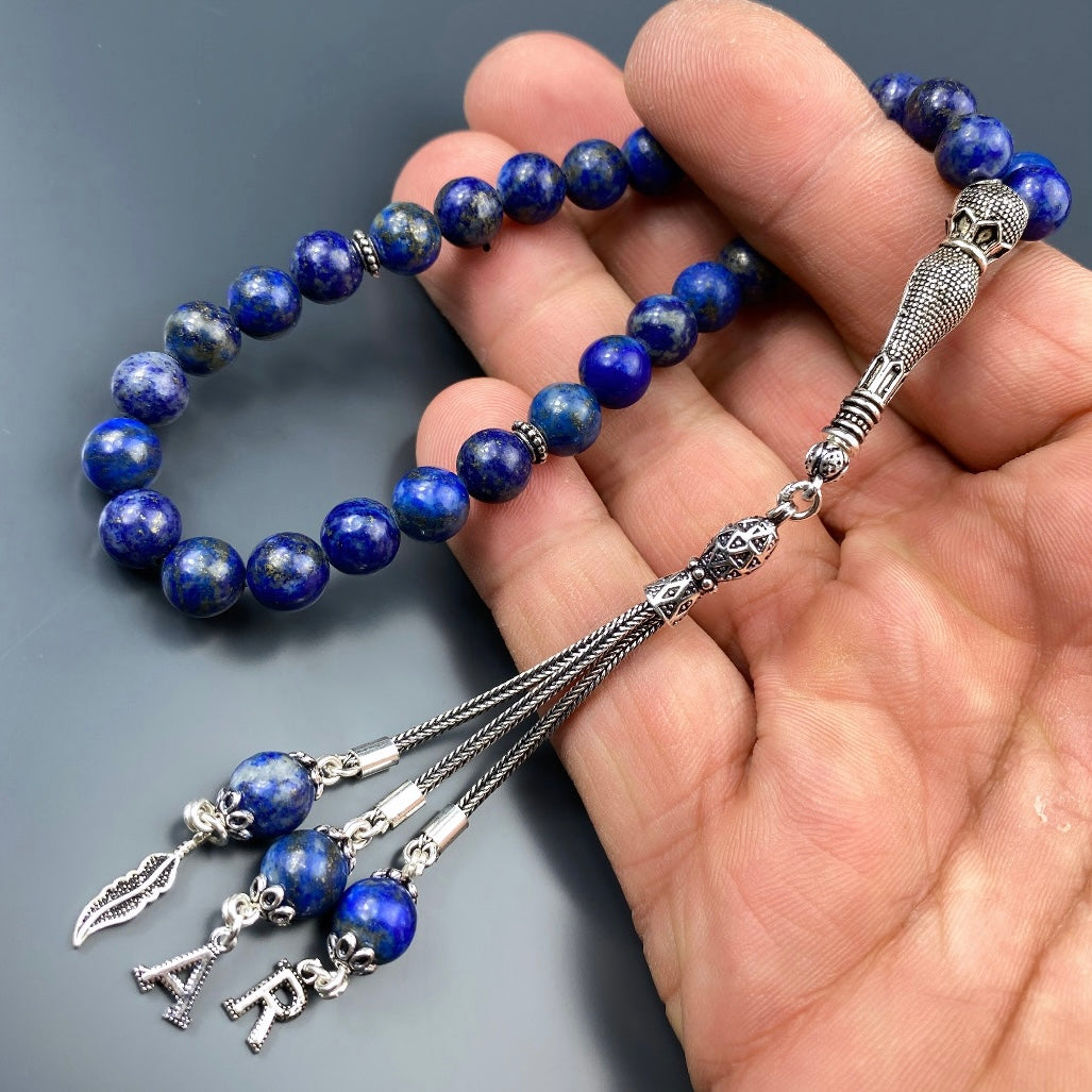 Tesbih Lapislazuli 2 Buchstaben & Logo personalisiert 925 Silber