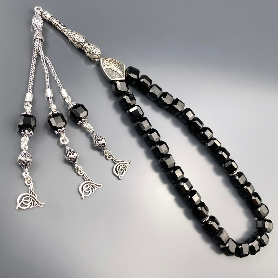 Tesbih Onyx Küp Kesim Tugra Logo Özel Tasarim 925 Silber