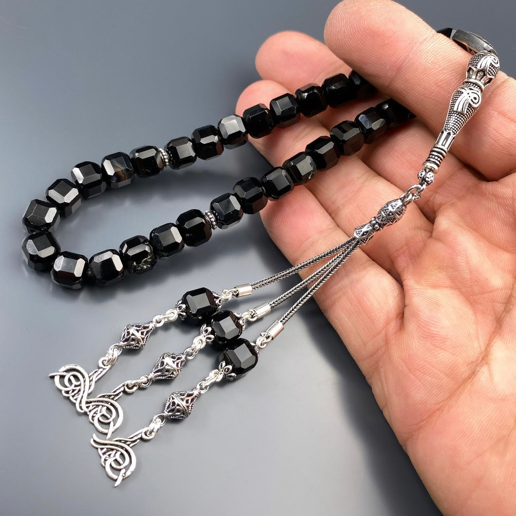 Tesbih Onyx Küp Kesim Tugra Logo Özel Tasarim 925 Silber