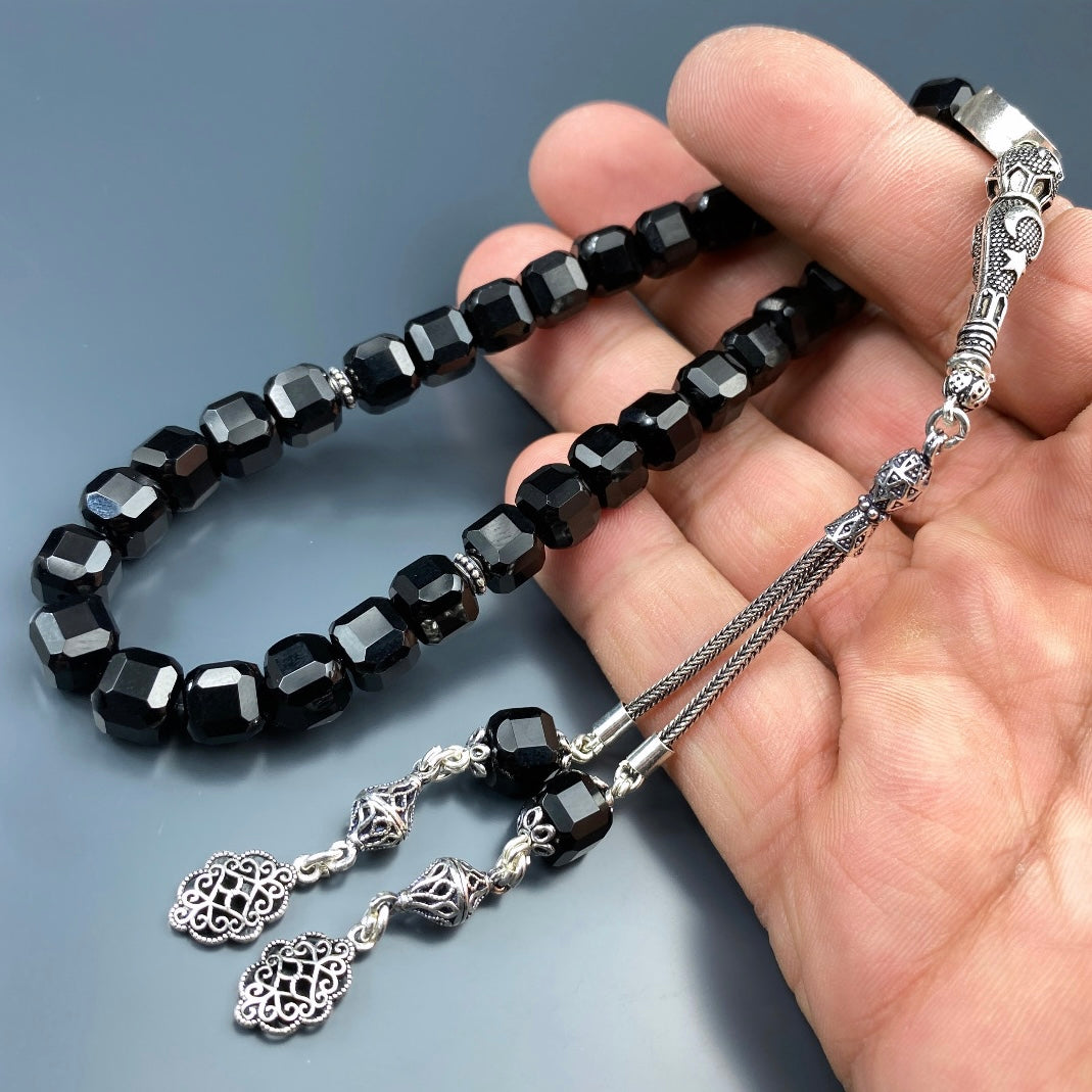 Tesbih Onyx Küp Kesim Ay Yildiz Logo Özel Tasarim 925 Silber