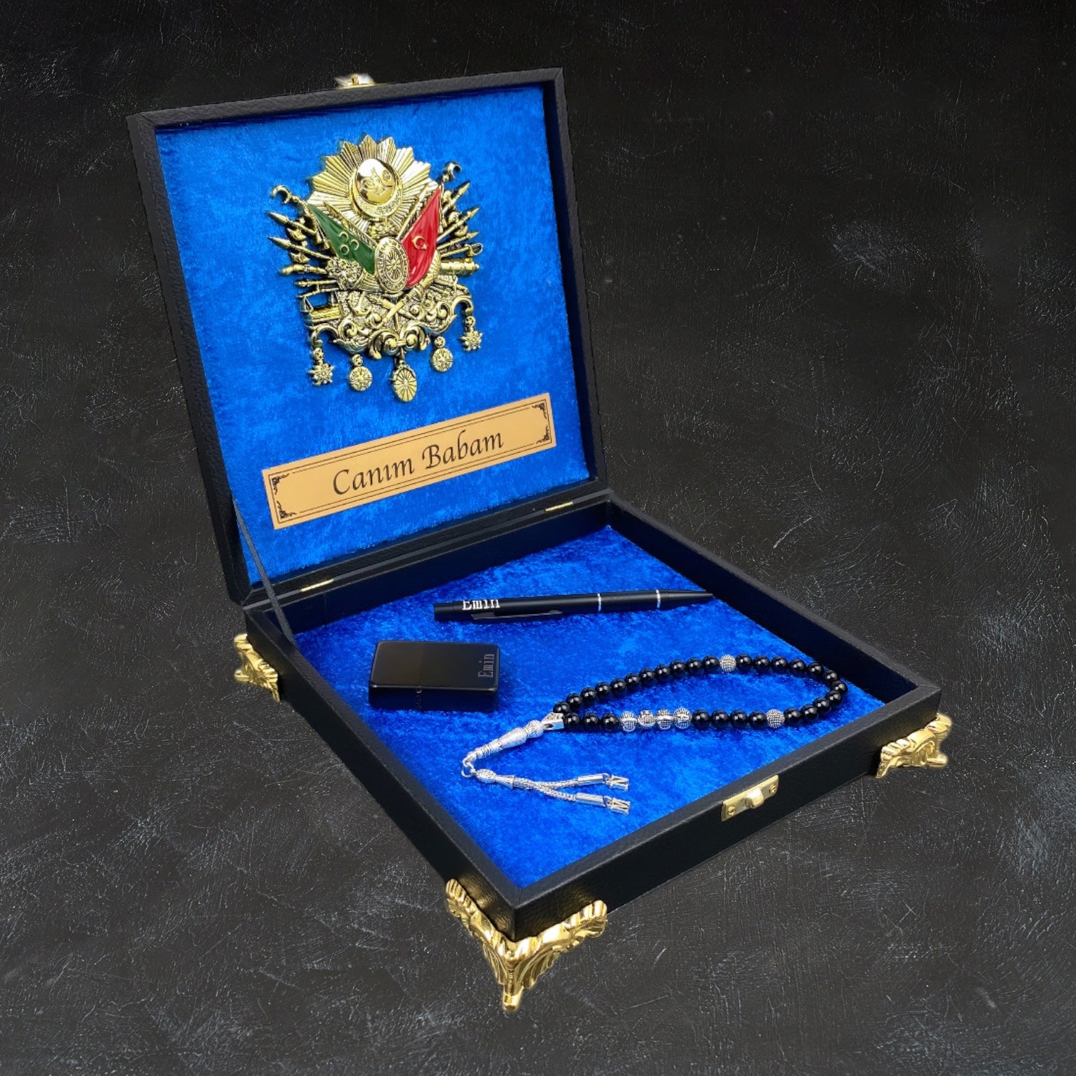 Tesbih mit Namen und Geschenkbox personalisiert mit einem Wunschtext Geschenk etui islamische geschenke perlenkette männerschmuck Kehribar tesbih Feuerzug mit Namen personalisiert