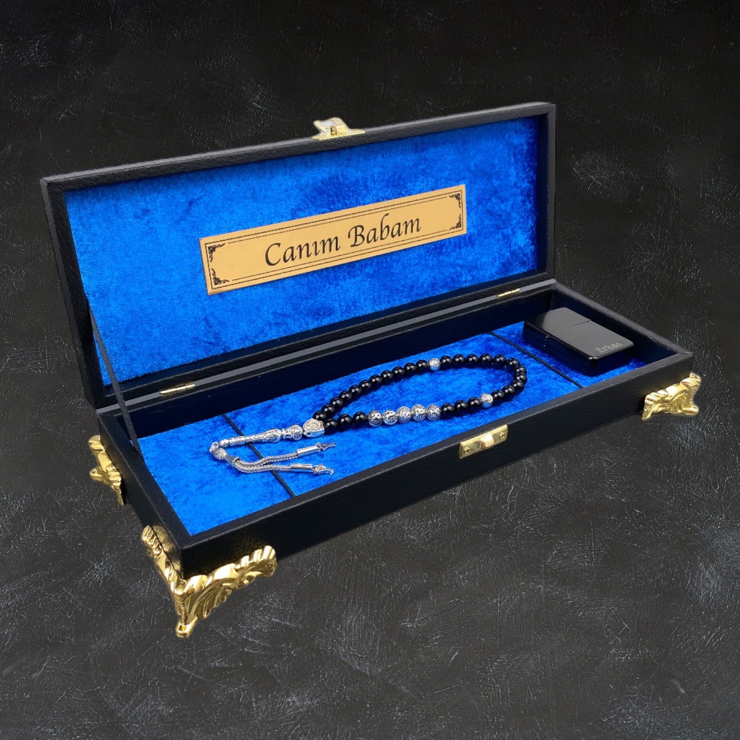 Tesbih mit Namen und Geschenkbox personalisiert mit einem Wunschtext Geschenk etui islamische geschenke perlenkette männerschmuck Kehribar tesbih